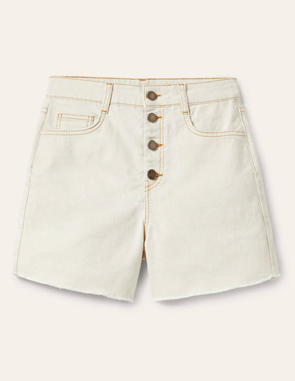 Button Fly Denim Shorts-Ecru-5
