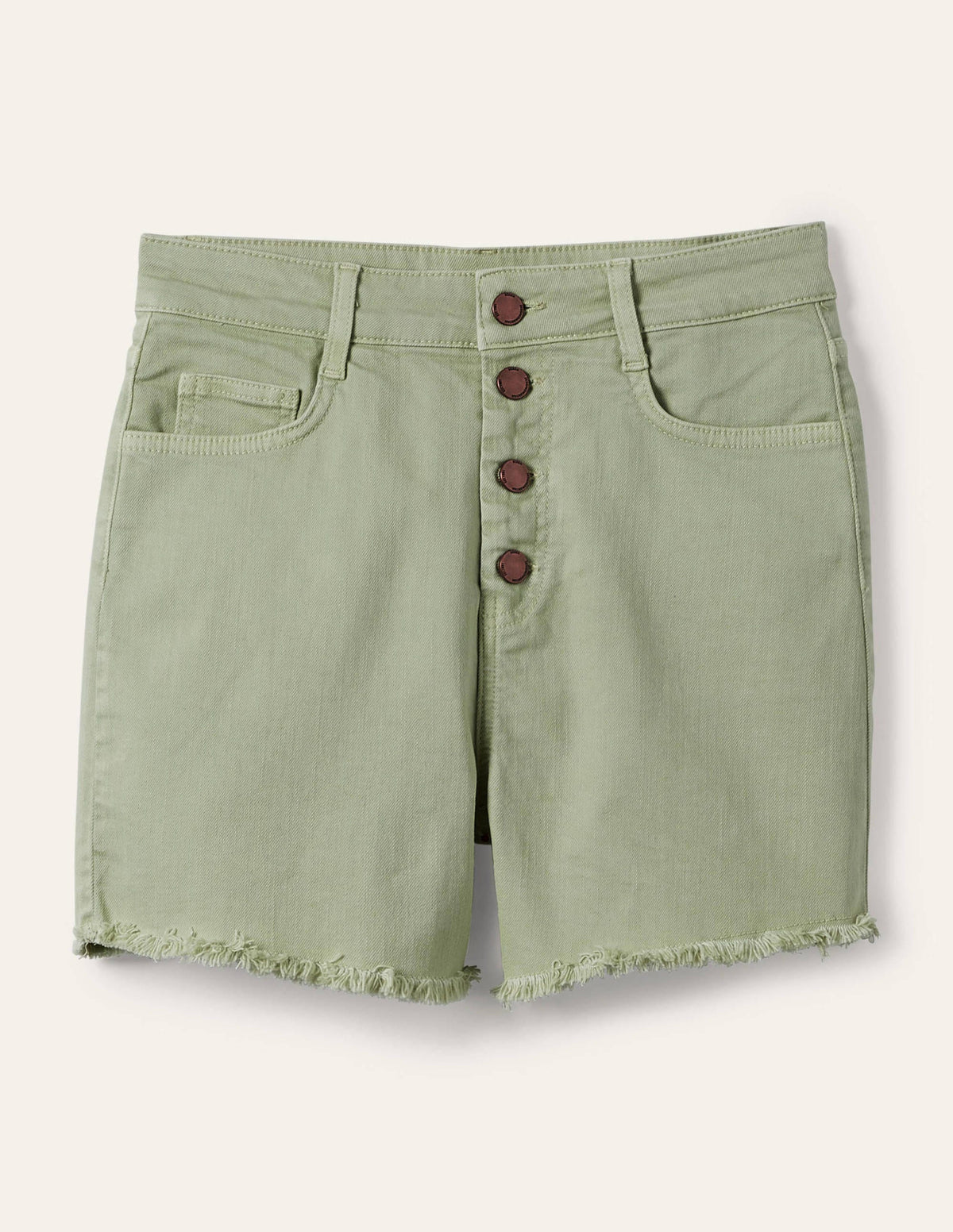 Button Fly Denim Shorts-Laurel Green - Image 5