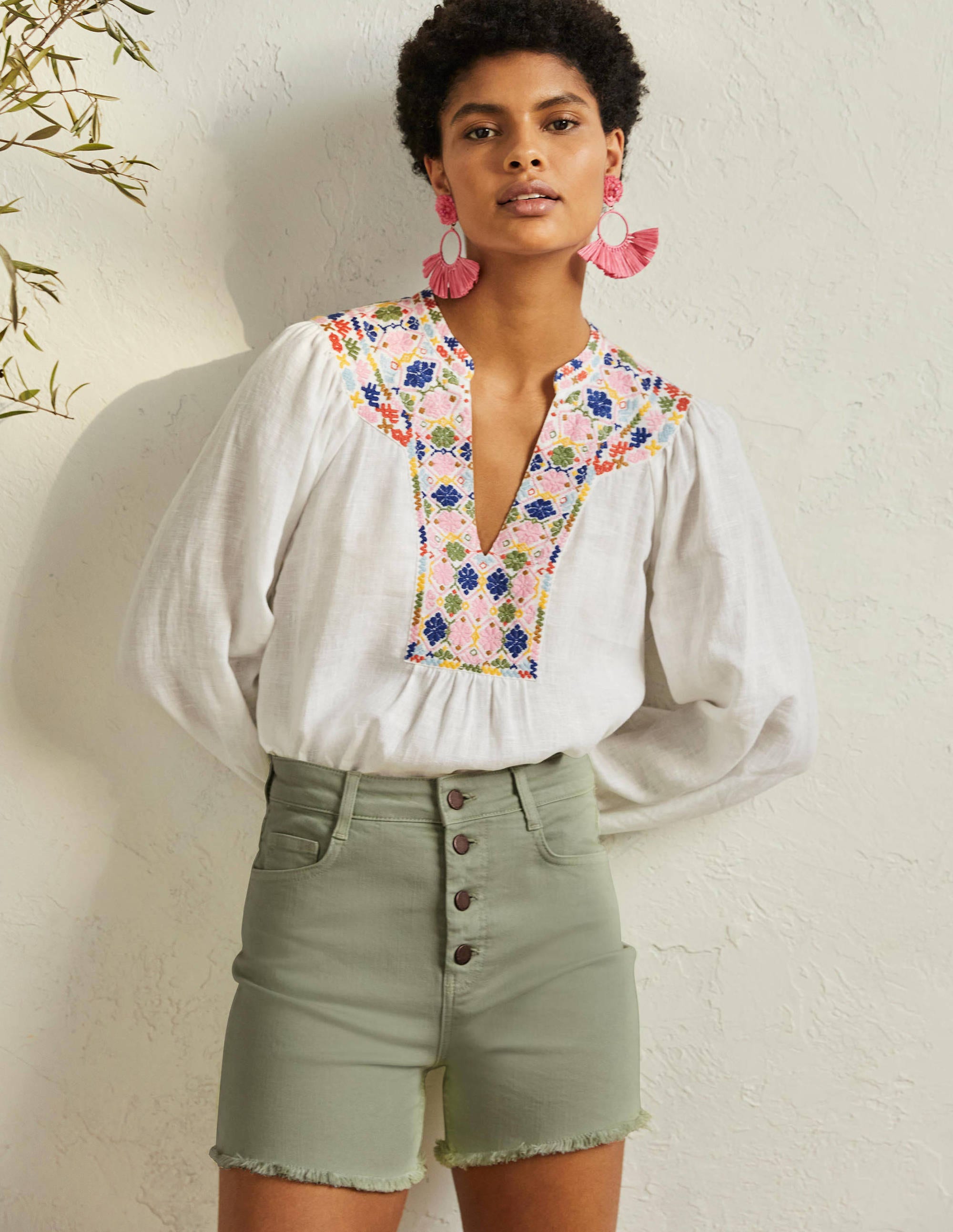 Button Fly Denim Shorts-Laurel Green - Image 1