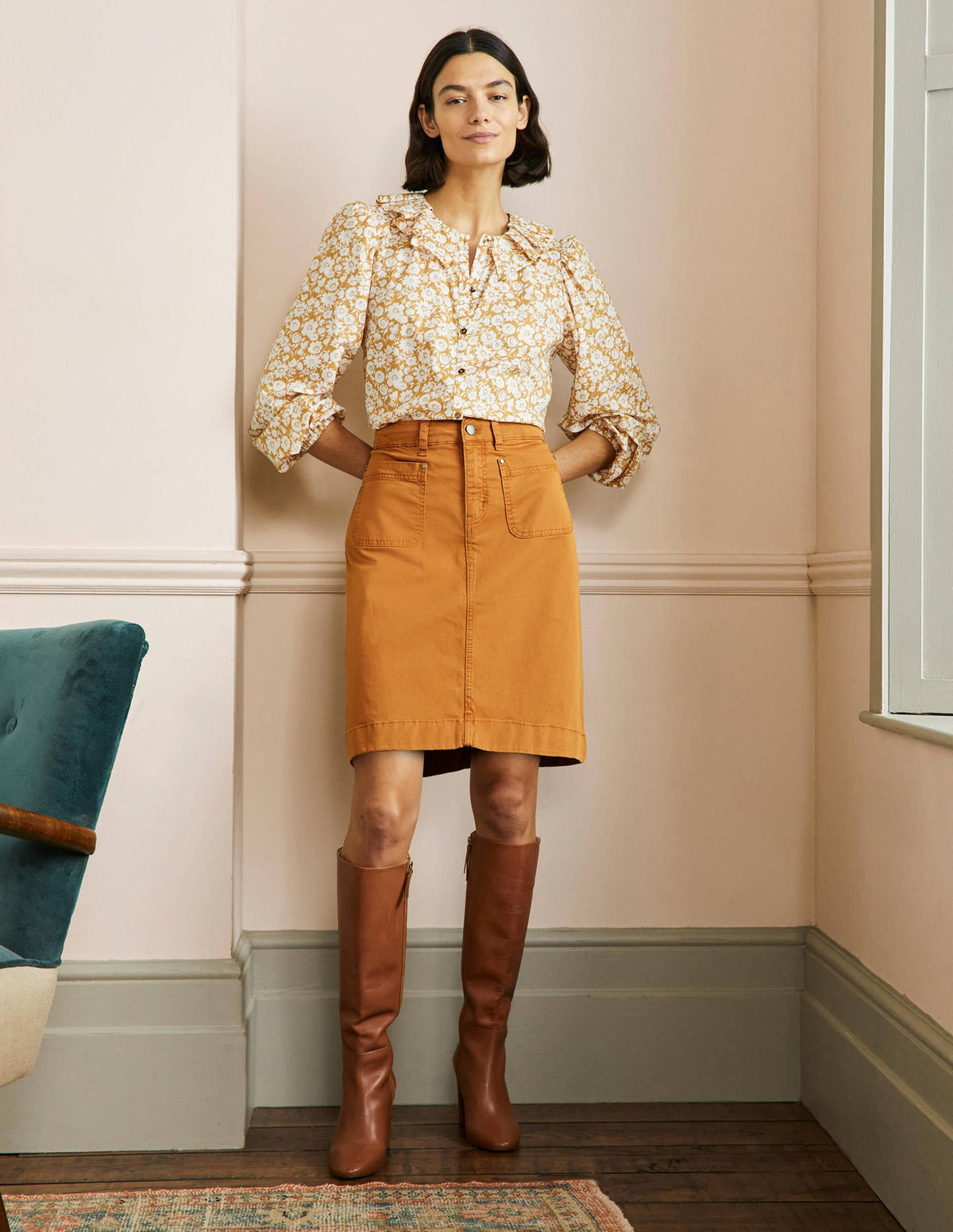 Patch Pocket Skirt-Teak Wood Brown - Image 1
