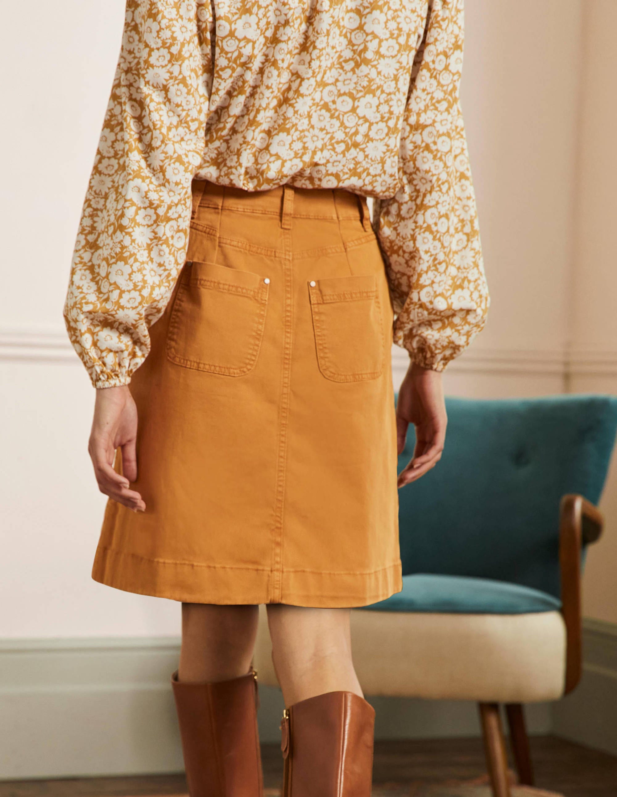 Patch Pocket Skirt-Teak Wood Brown - Image 3