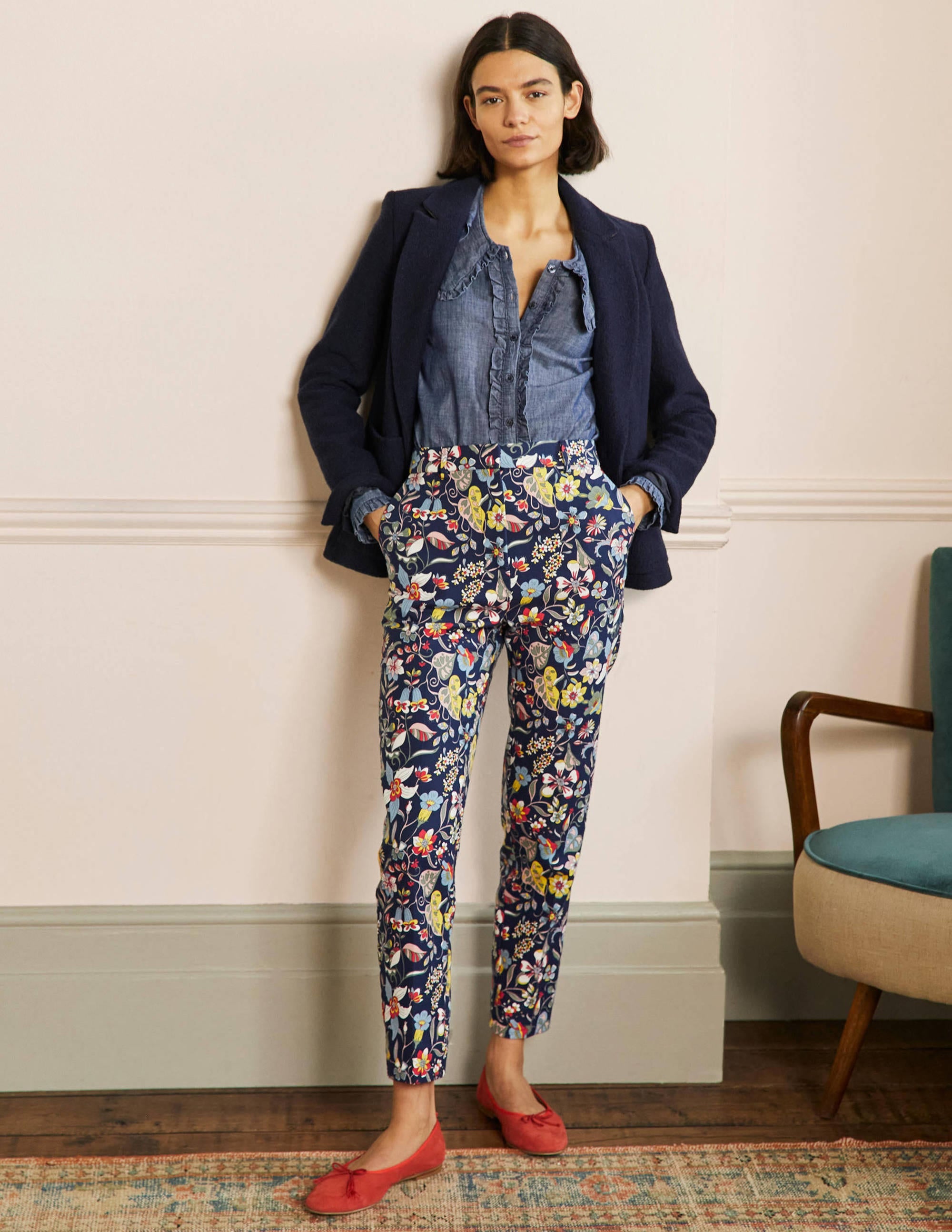 Carrie Printed Pants-French Navy, Tropic Florals - Image 1