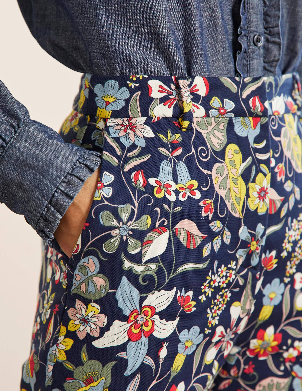 Carrie Printed Pants-French Navy, Tropic Florals-2