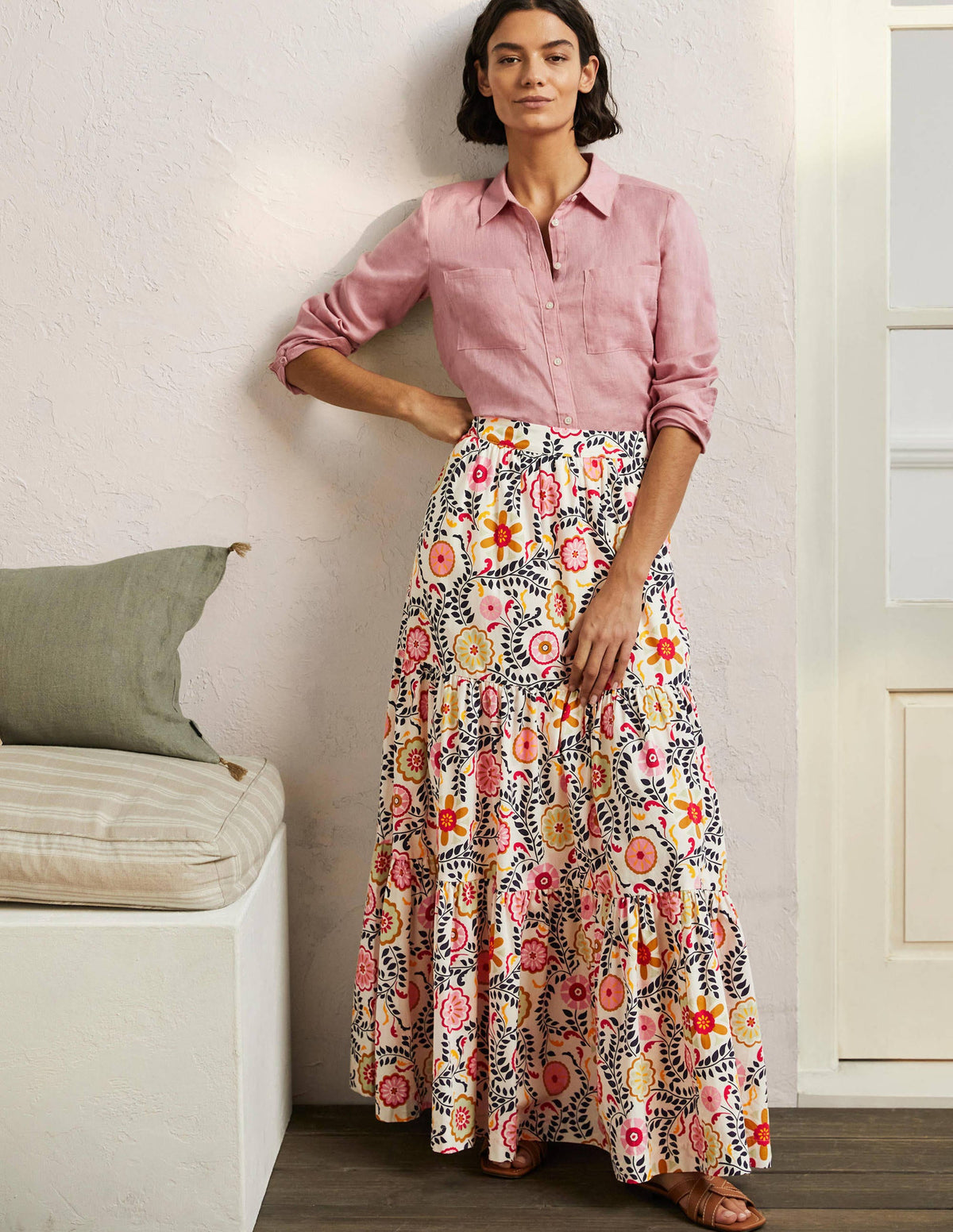 Lorna Tiered Maxi Skirt-Ivory, Opulent Garden - Image 1