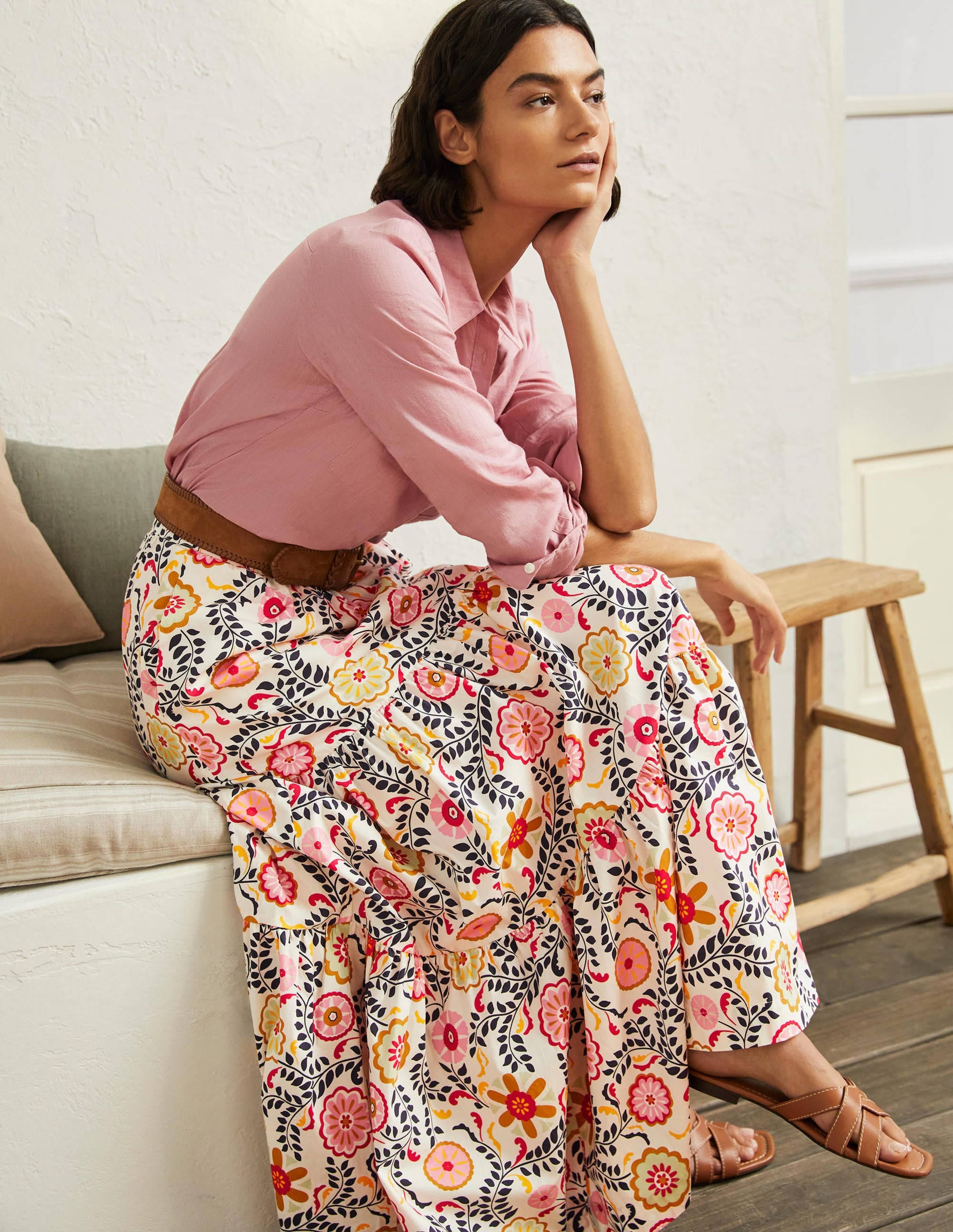 Lorna Tiered Maxi Skirt-Ivory, Opulent Garden - Image 4