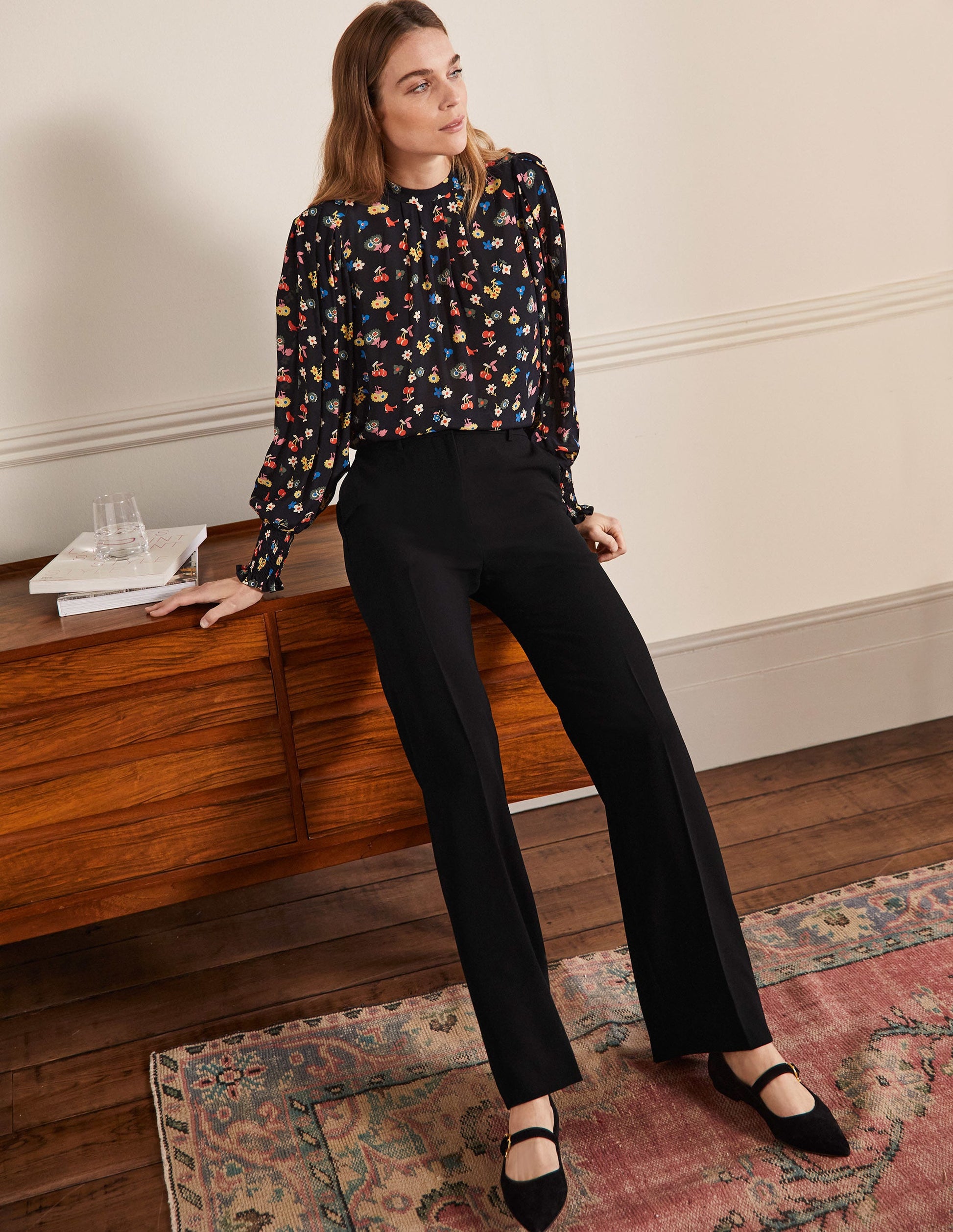 Relaxed Bootcut Pants-Black-1