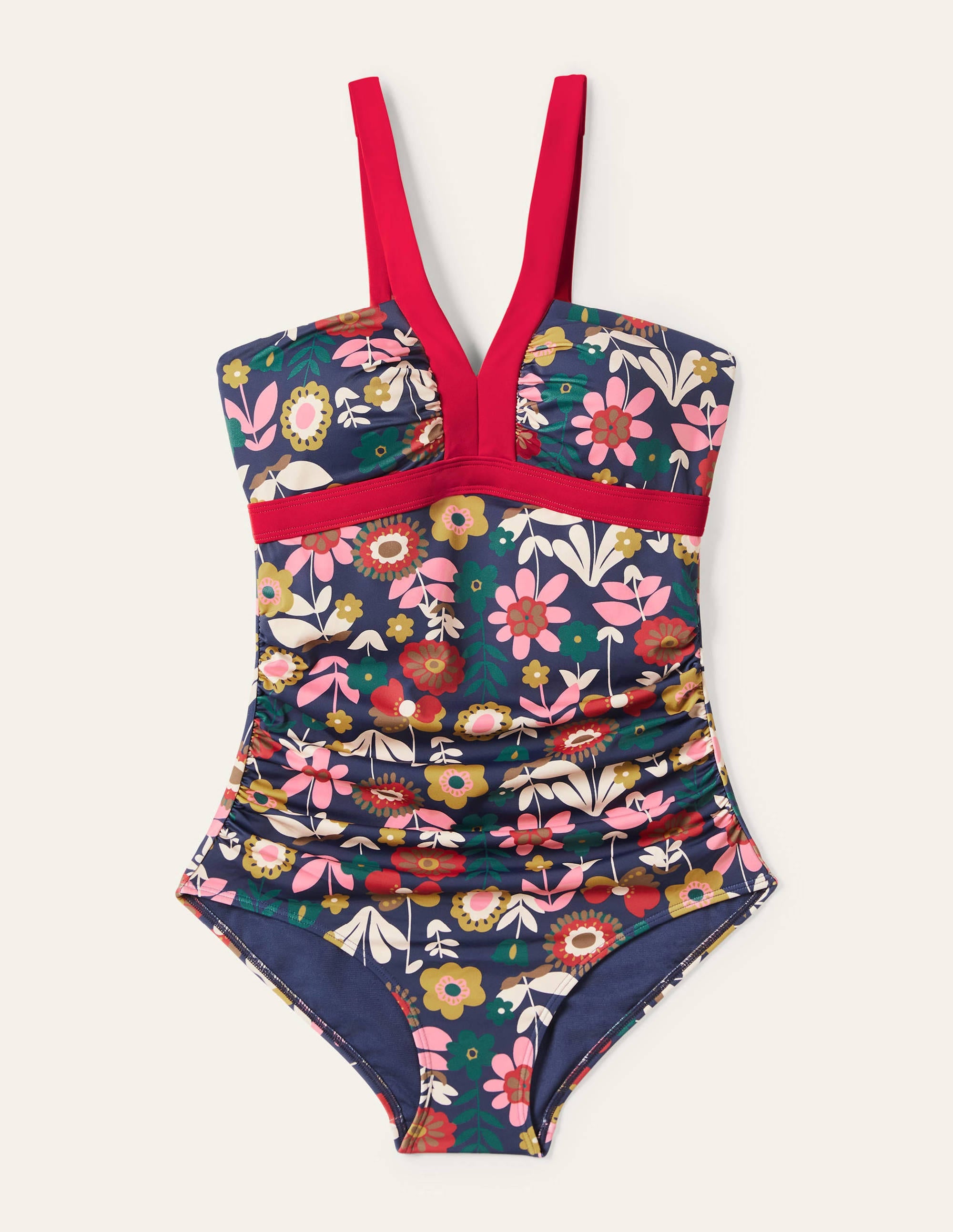 Corsica V-neck Swimsuit-French Navy, Flora Bloom - Image 5