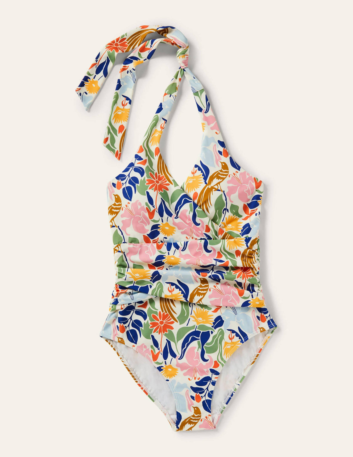 Levanzo Halter Swimsuit-Ivory, Oriental Bird-5
