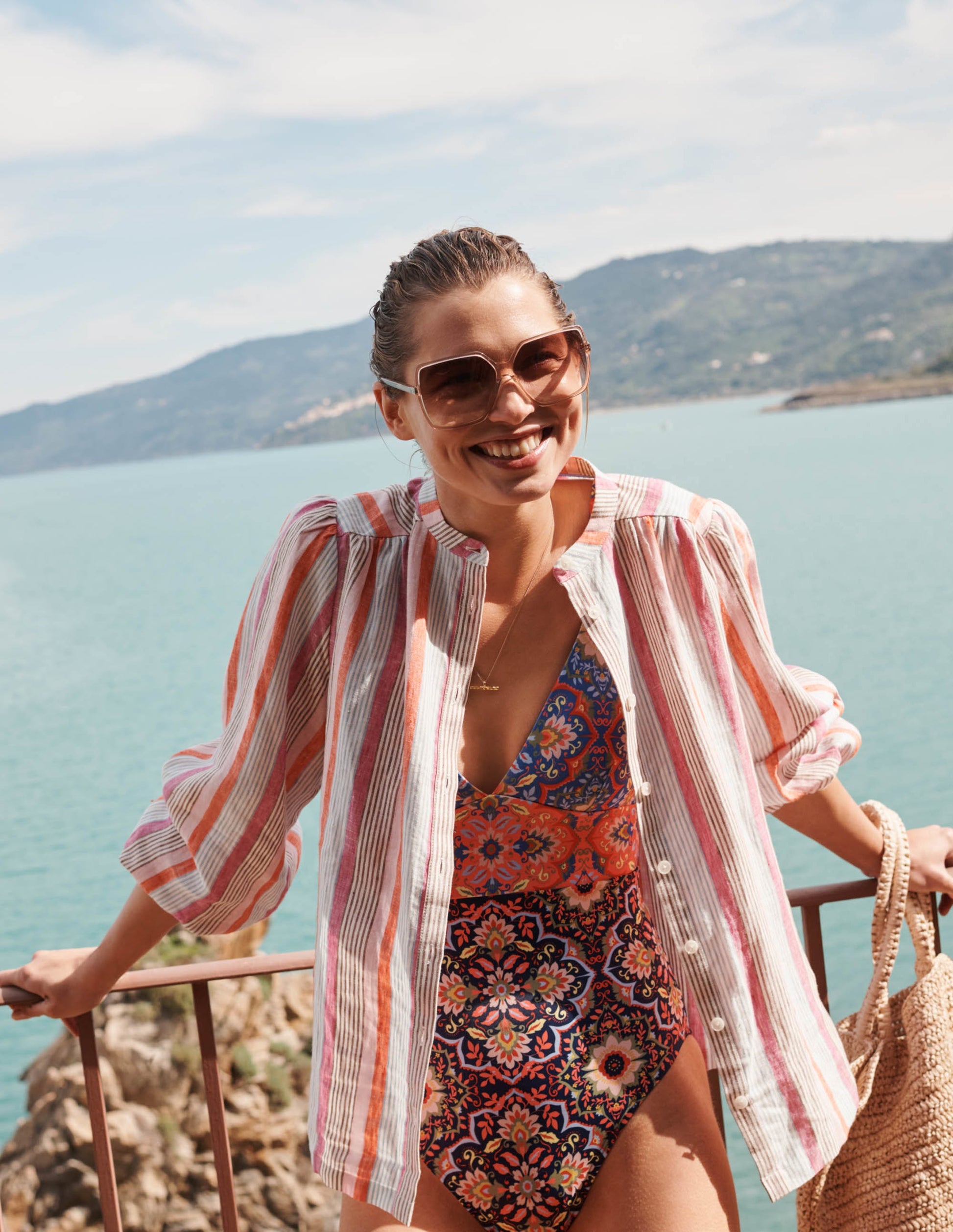 Arezzo V-neck Panel Swimsuit-French Navy, Moroccan Bloom-8