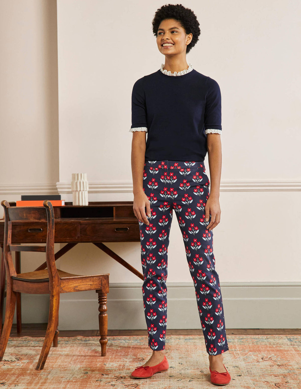 Richmond 7/8 Pants-Navy, Blossoming Bud-1
