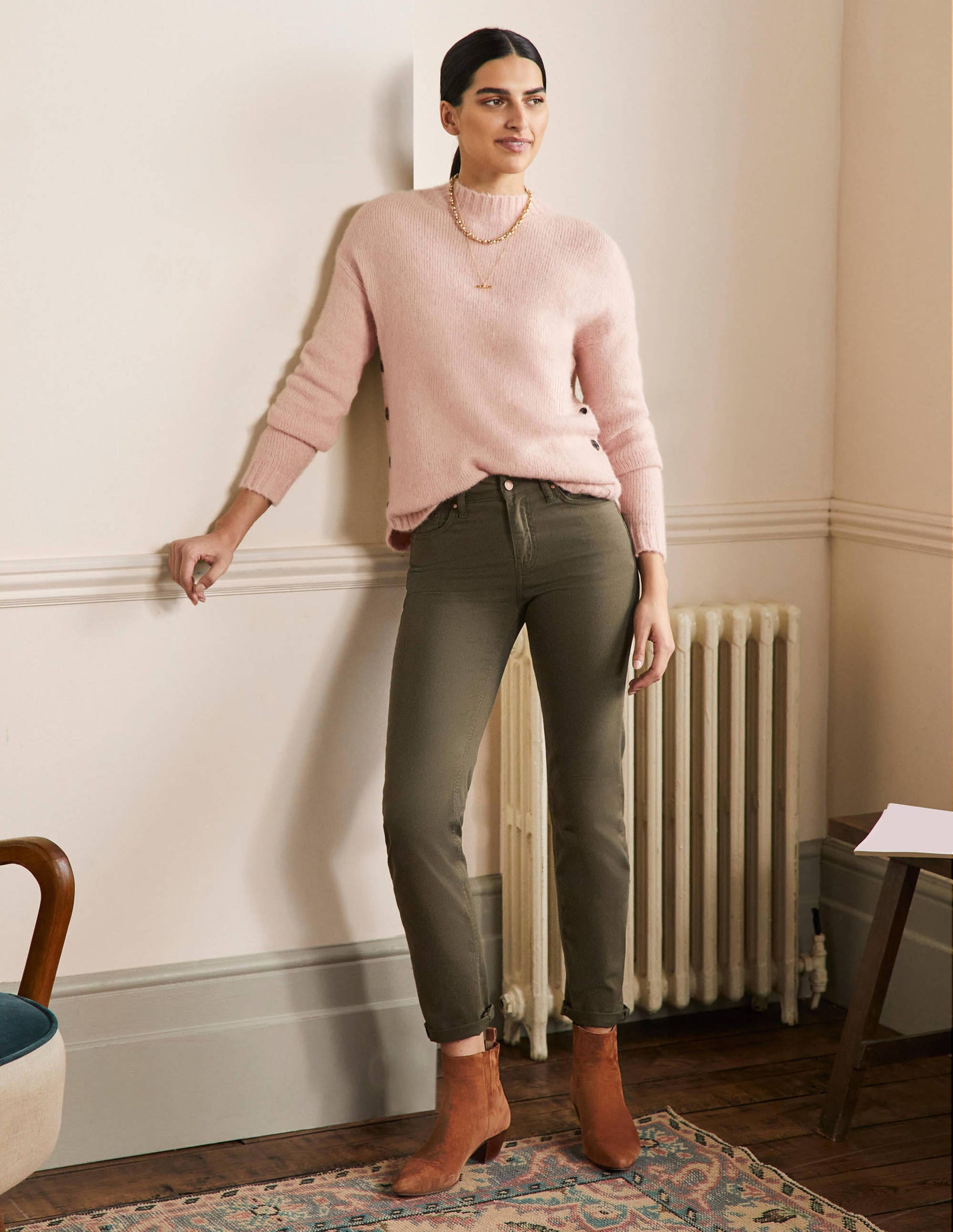 Slim Straight Jeans-Khaki-1
