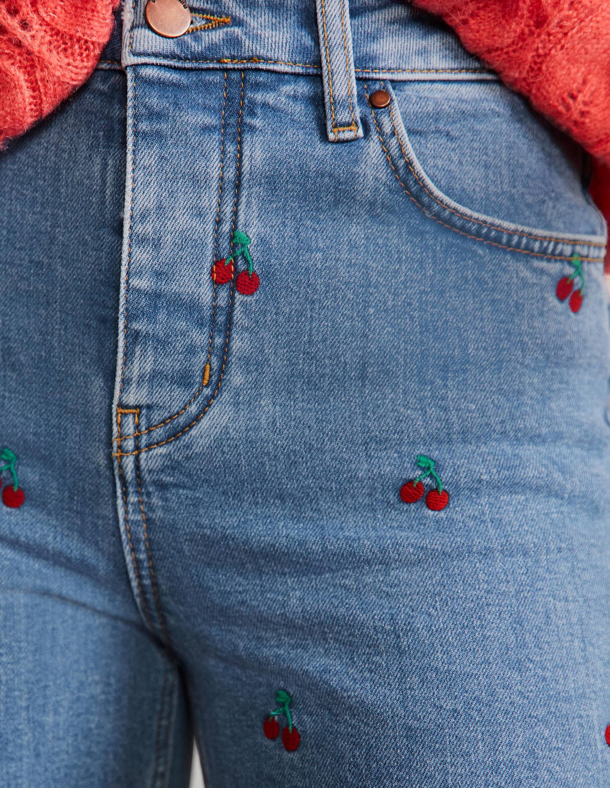 Relaxed Straight Jeans-Cherry Embroidered-2