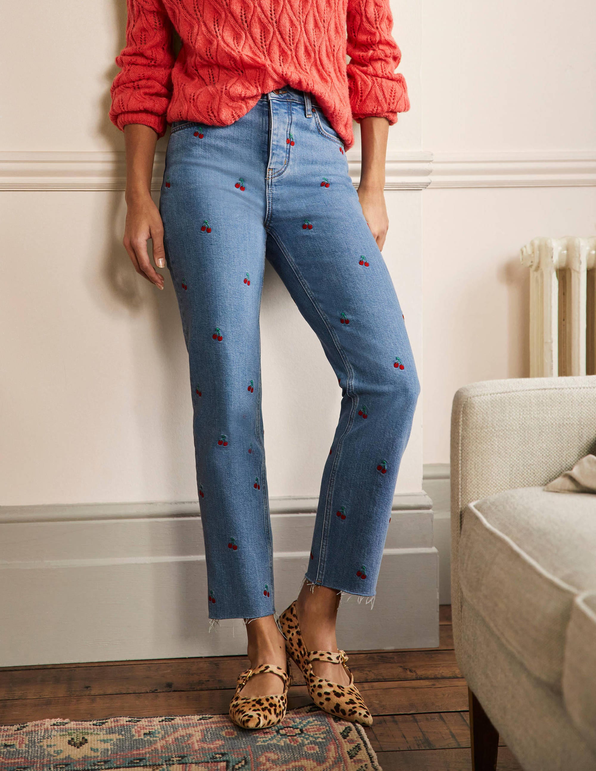 Relaxed Straight Jeans-Cherry Embroidered - Image 4