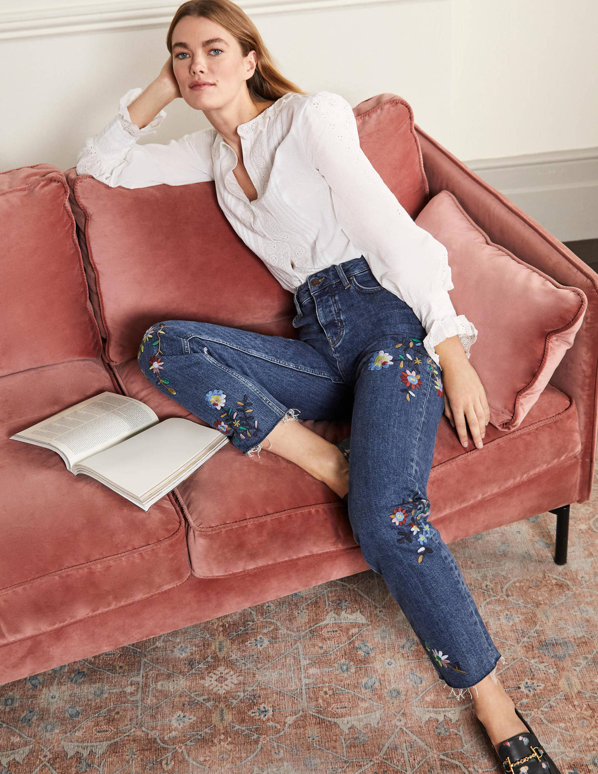 Relaxed Straight Jeans-Mid Vintage Embroidery-1