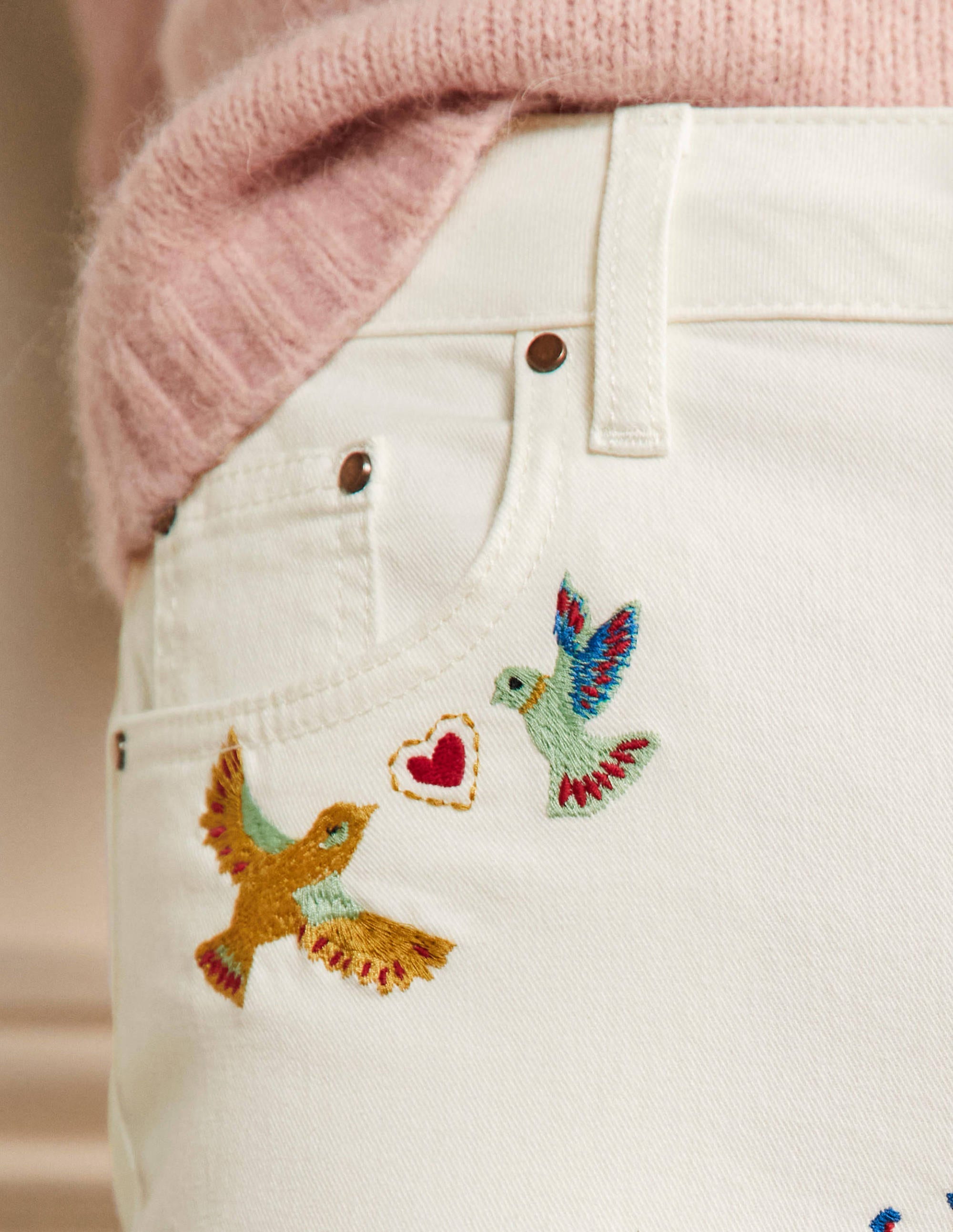 Girlfriend Jeans-Ecru, Embroidery - Image 2