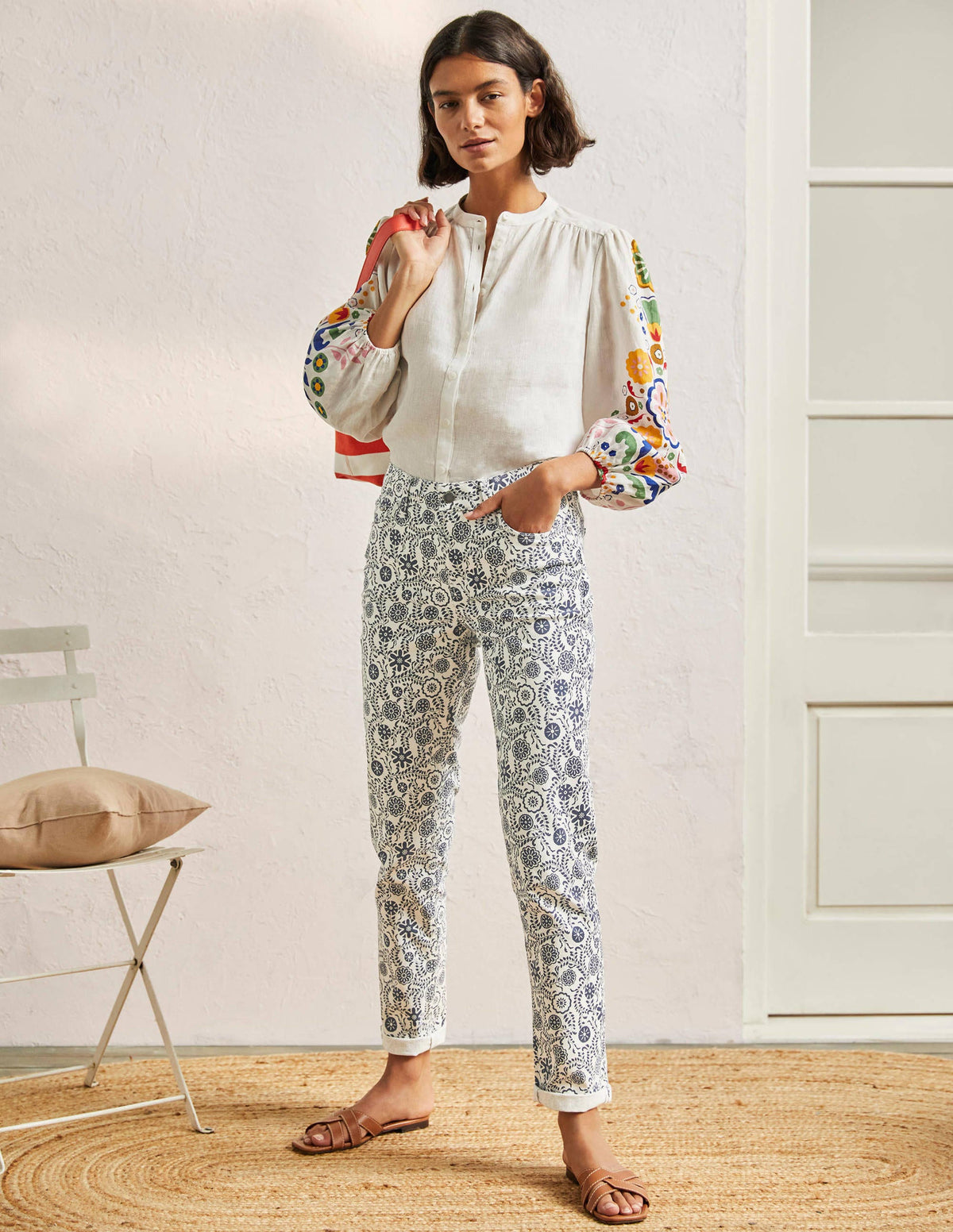 Girlfriend Jeans-Ivory, Opulent Garden - Image 1