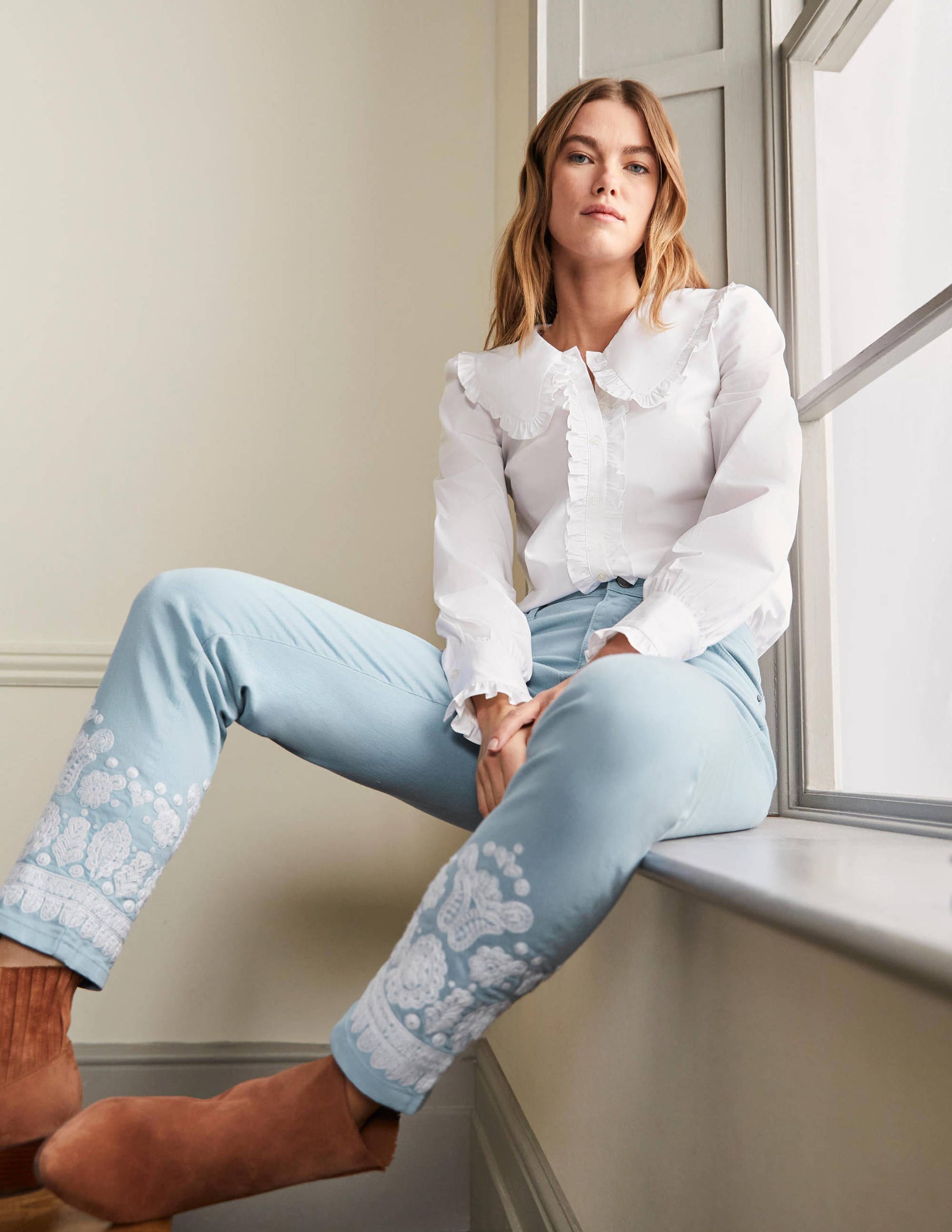 Slim Straight Ankle Skimmers-Dusty Blue, Embroidered-1