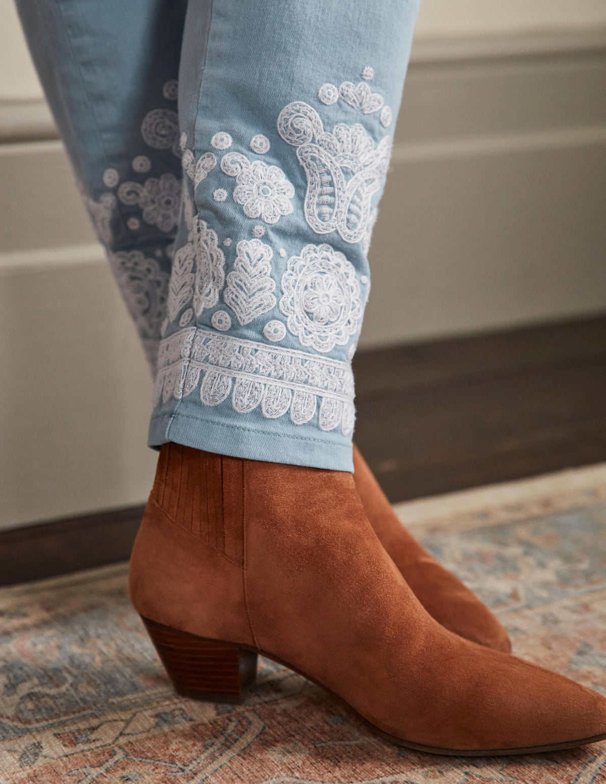 Slim Straight Ankle Skimmers-Dusty Blue, Embroidered - Image 2
