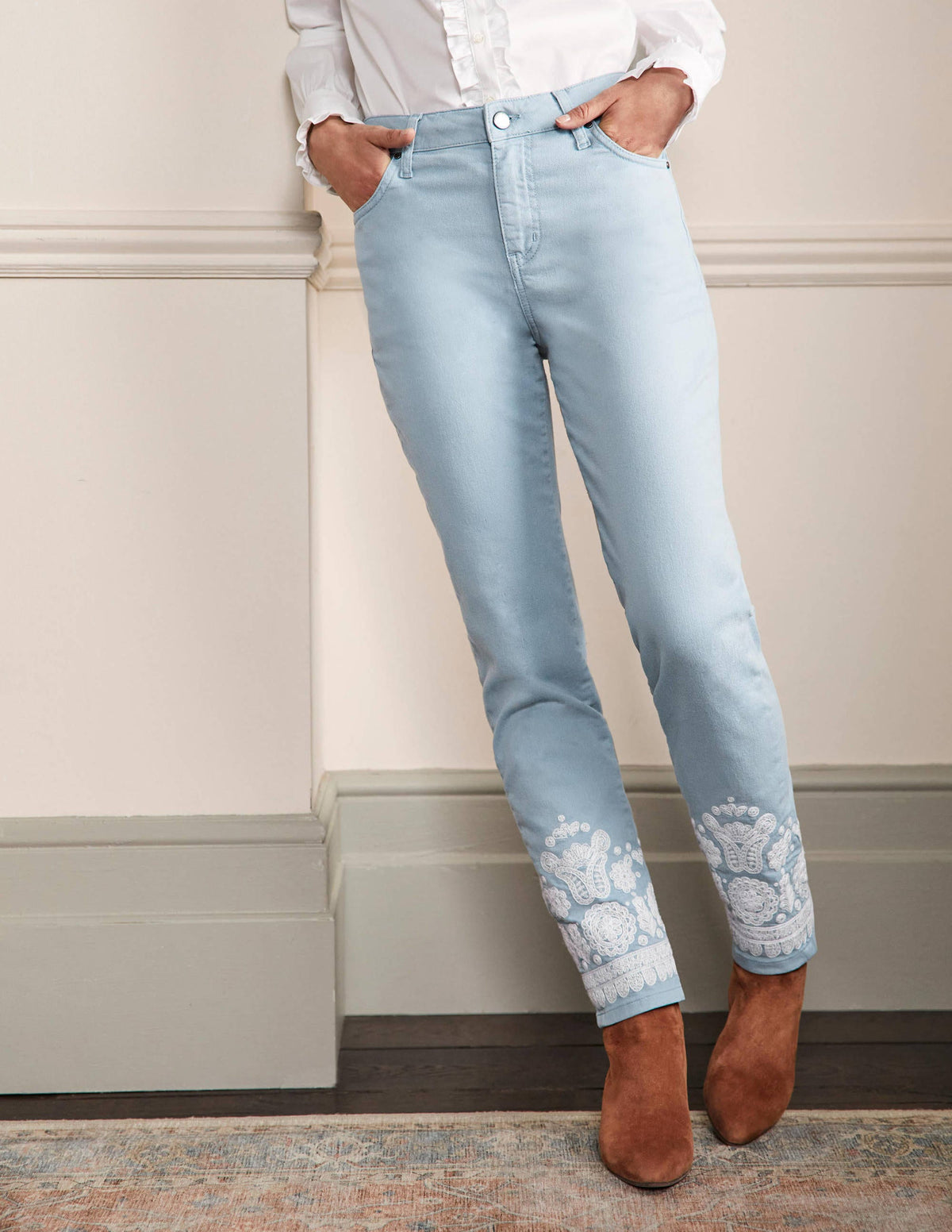 Slim Straight Ankle Skimmers-Dusty Blue, Embroidered-5