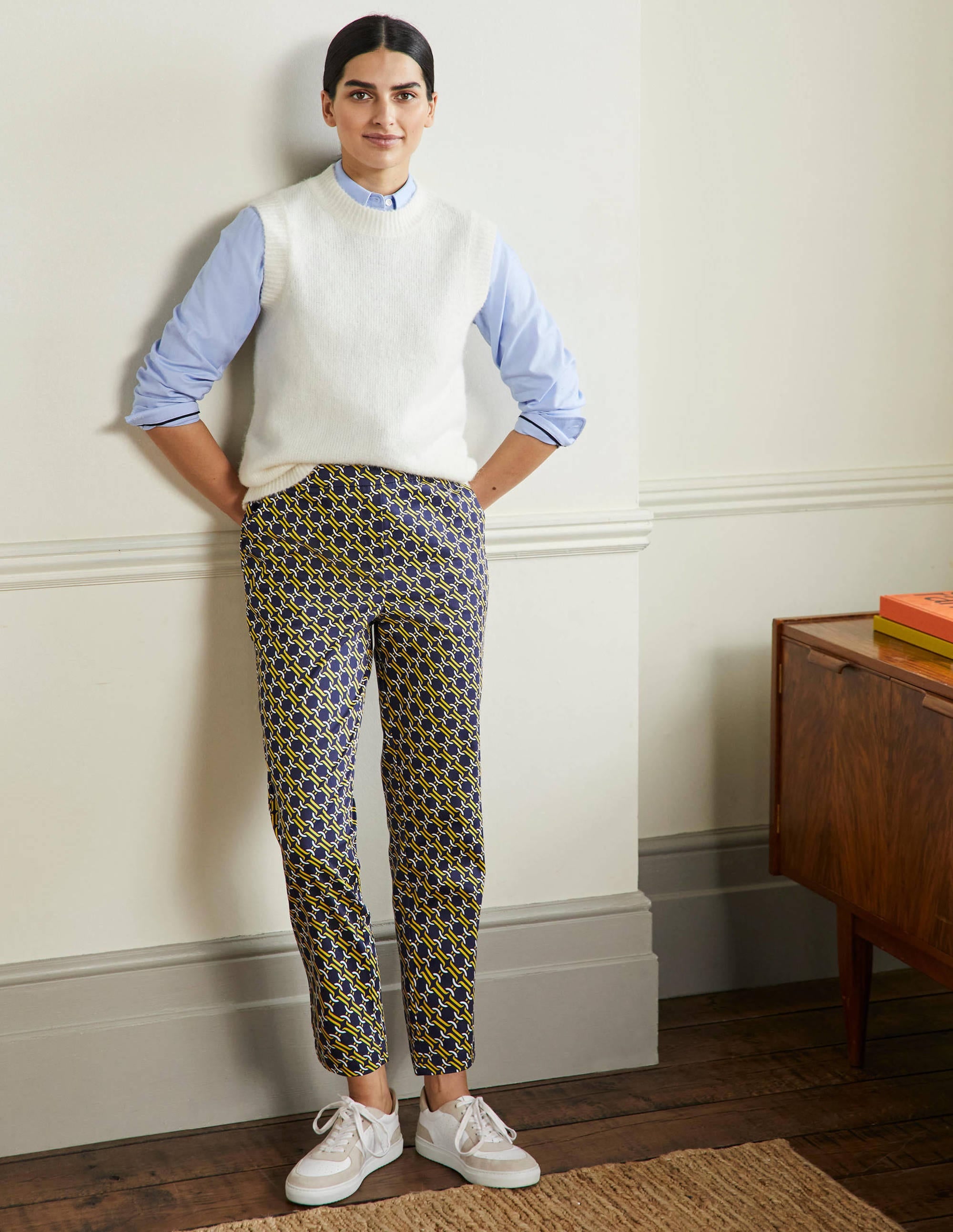 Pull On Pants-Navy, Chain Geo - Image 1