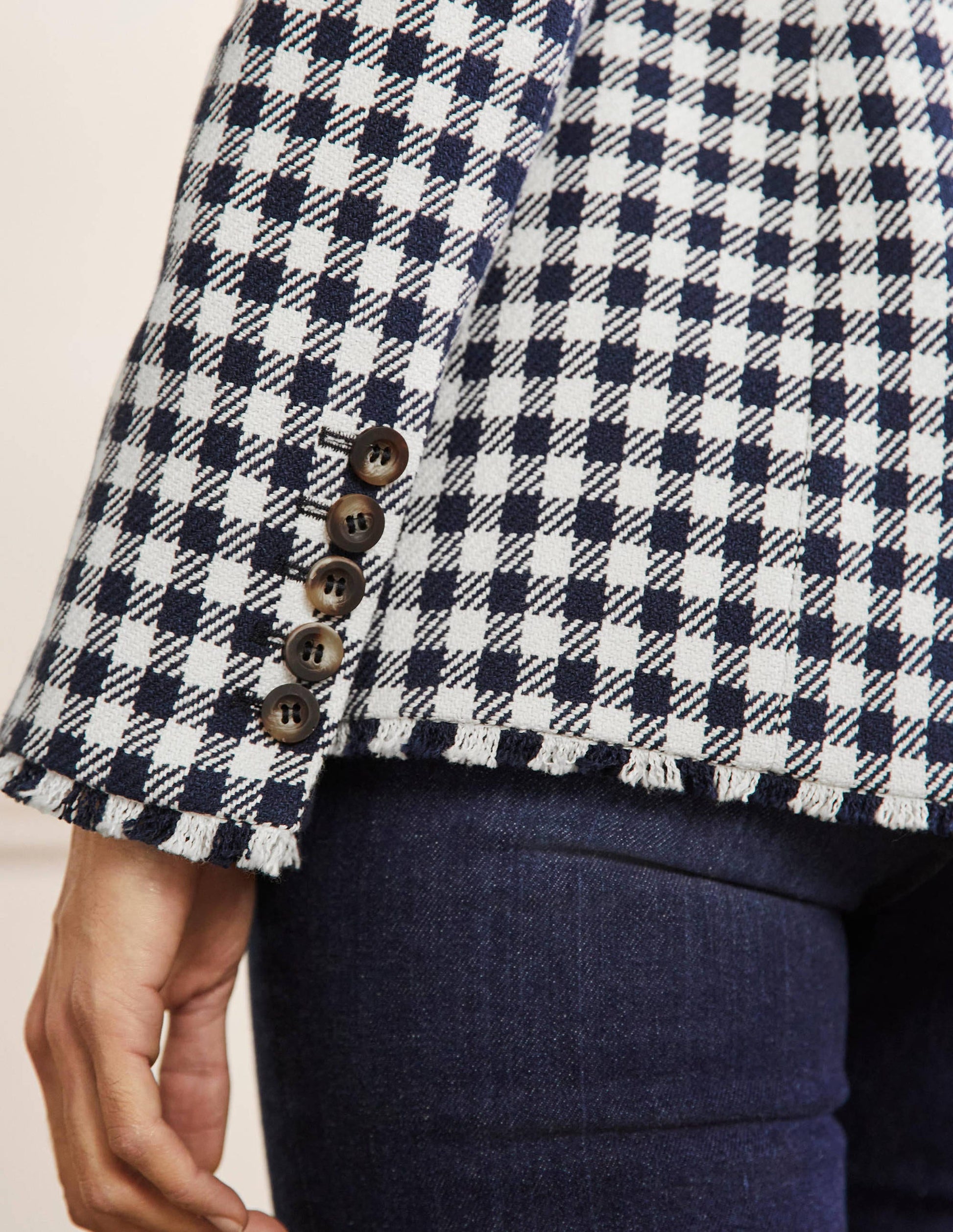 Hever Cotton Twill Blazer-French Navy Gingham-2