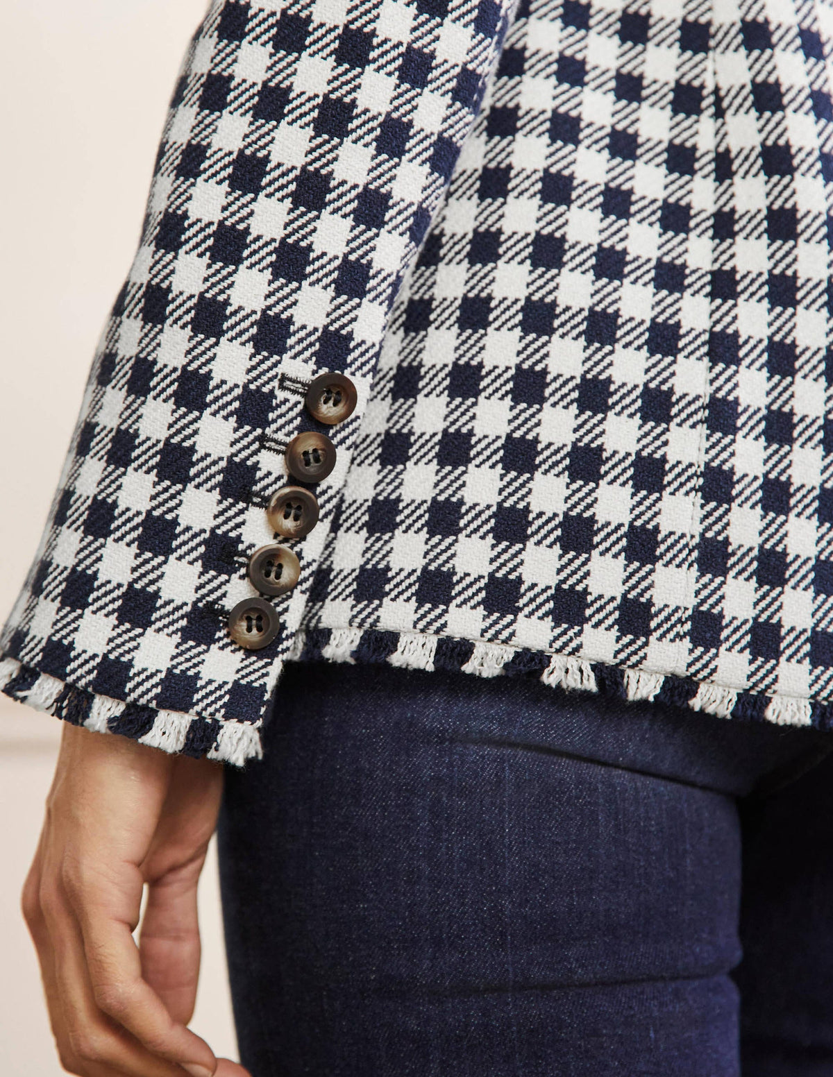 Hever Cotton Twill Blazer-French Navy Gingham - Image 2