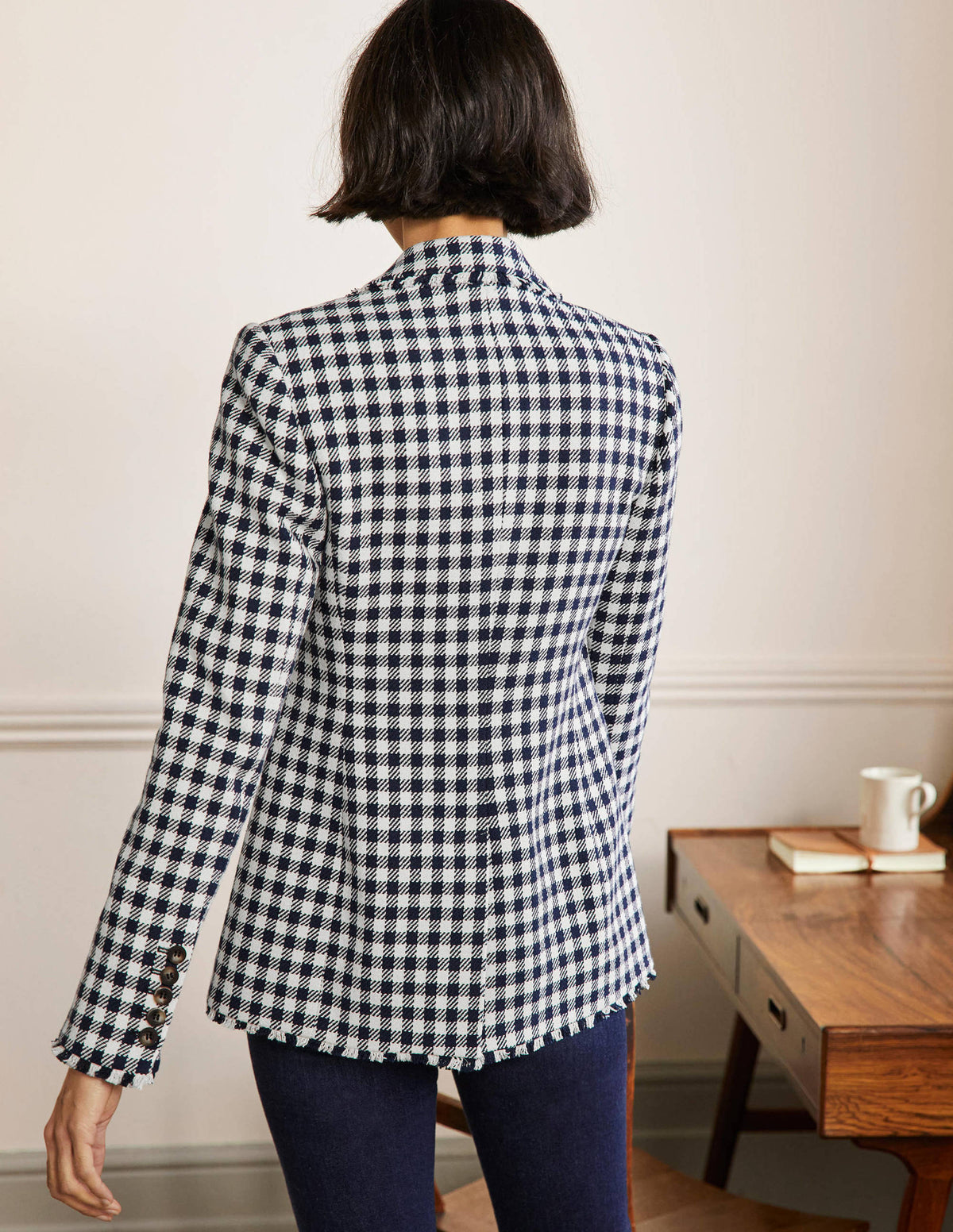 Hever Cotton Twill Blazer-French Navy Gingham-3