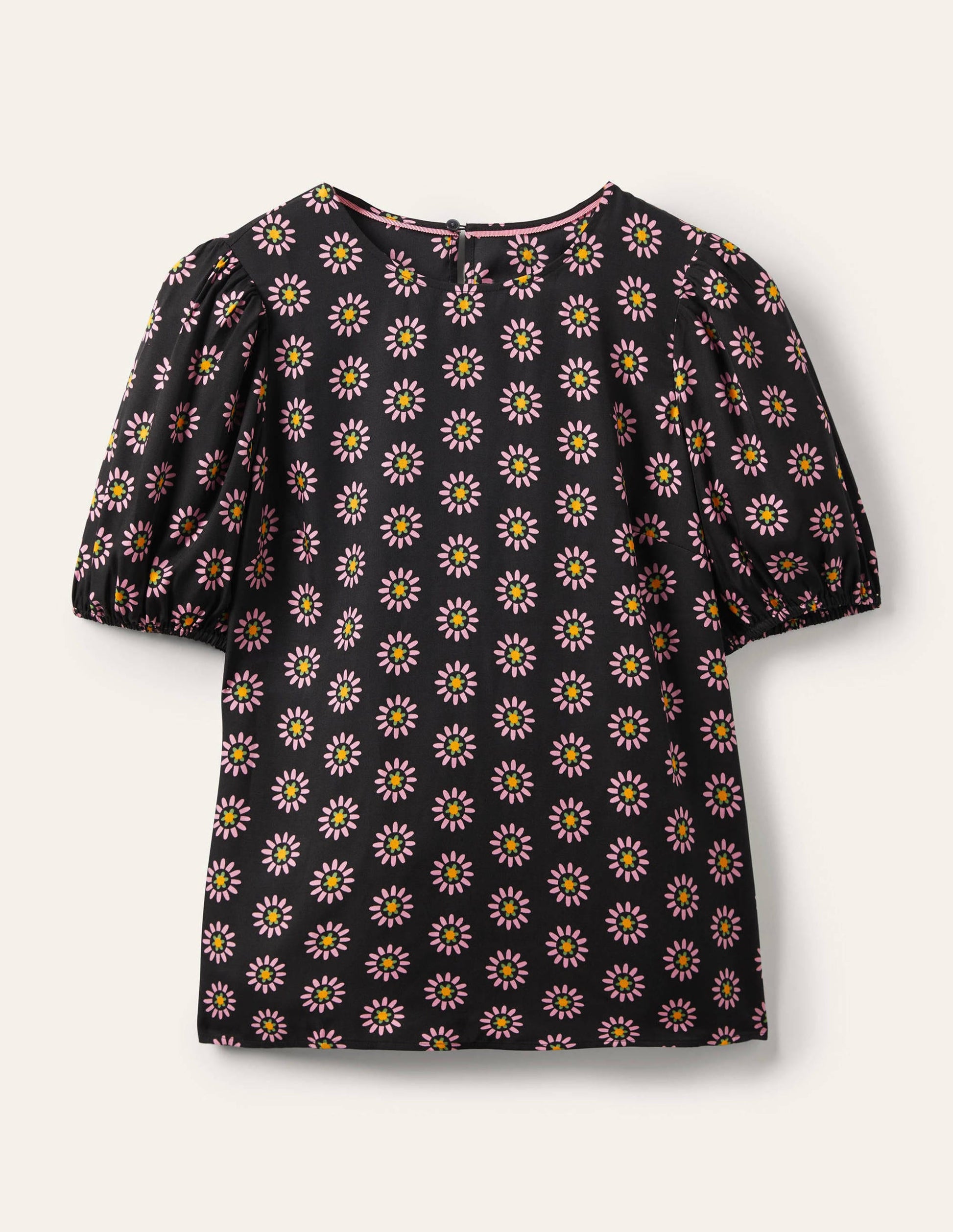 Adriana Puff Sleeve Top-Black and Formica Pink, Daisy-5