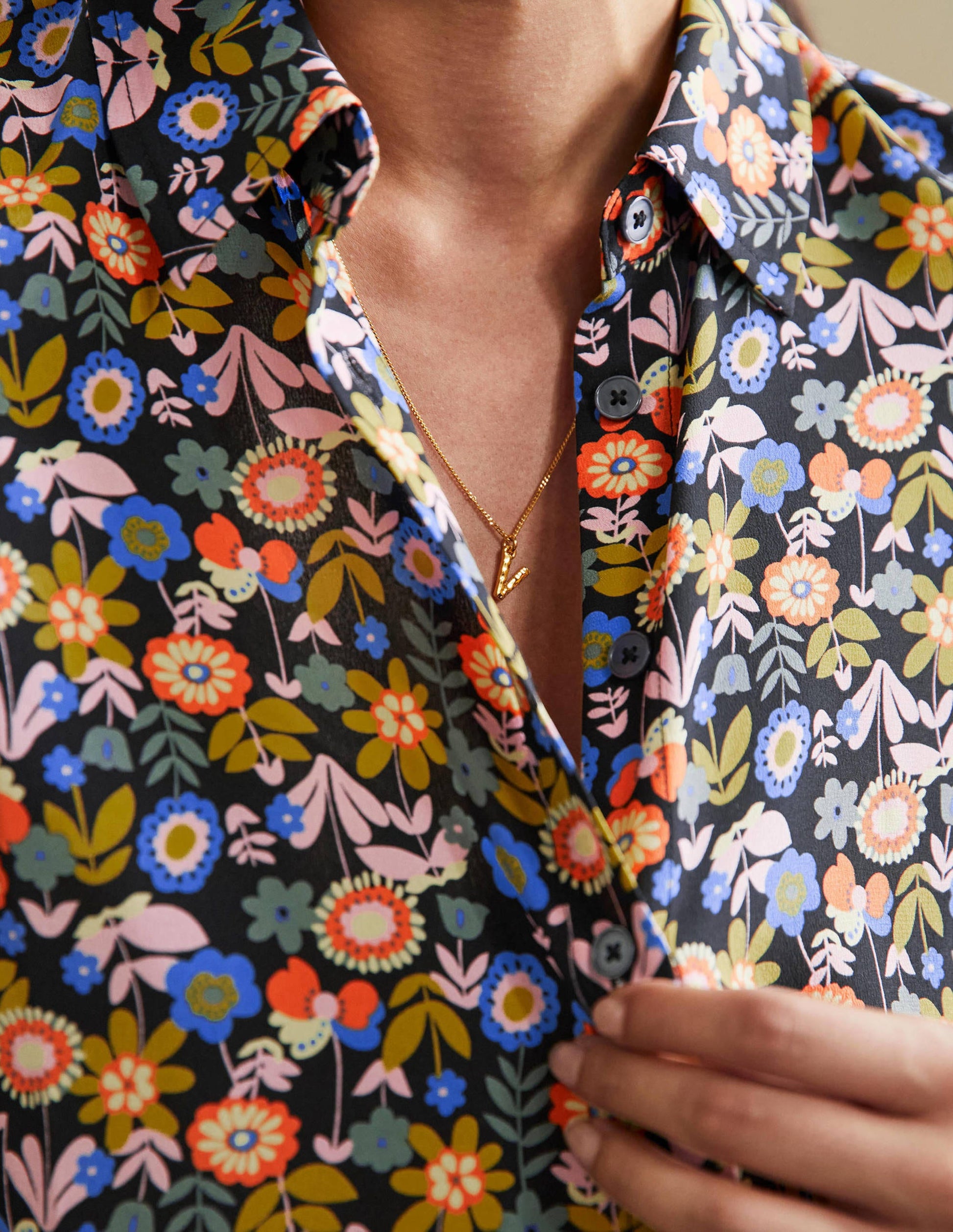 Silk Shirt-Black, Flora Bloom-2