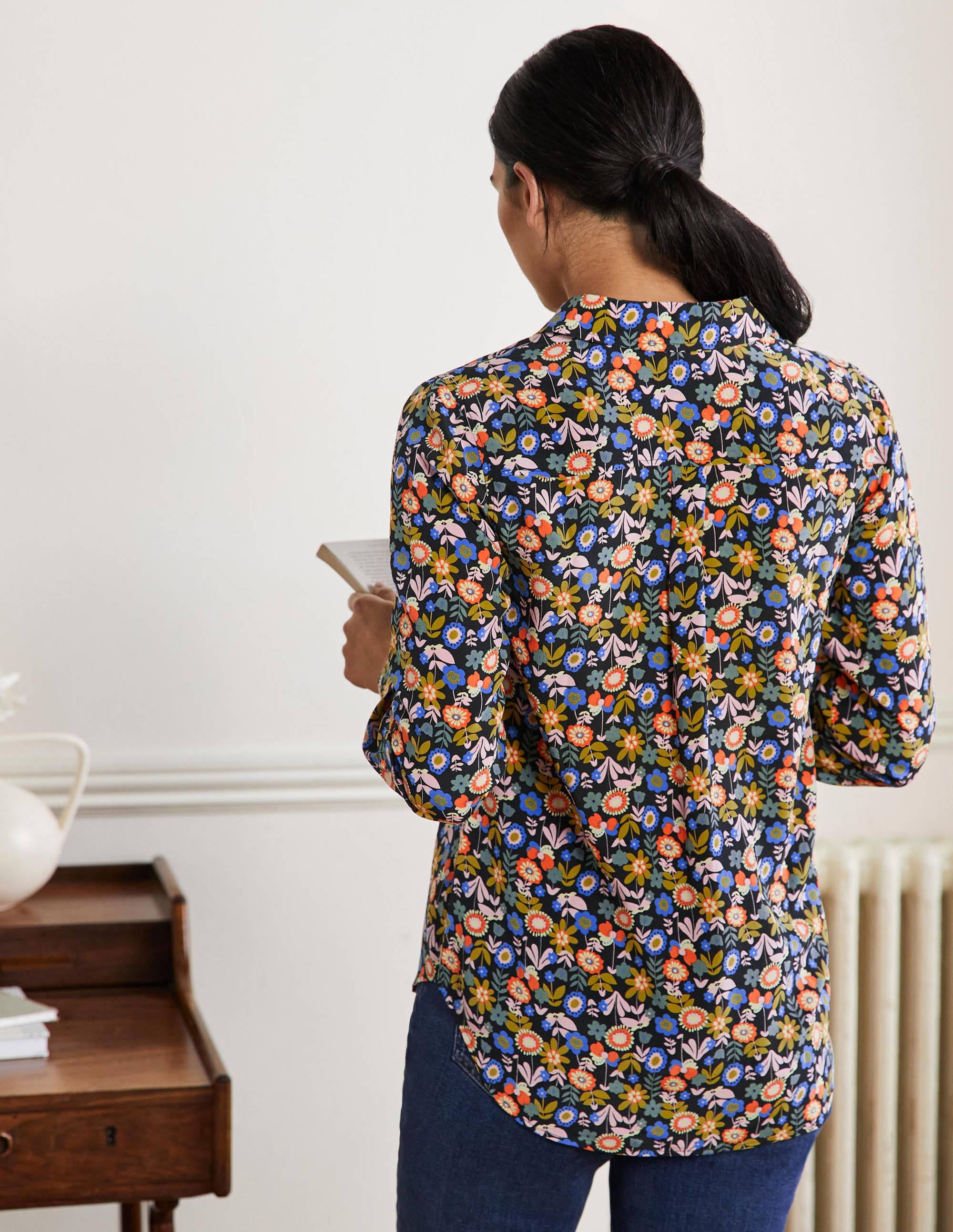 Silk Shirt-Black, Flora Bloom - Image 3