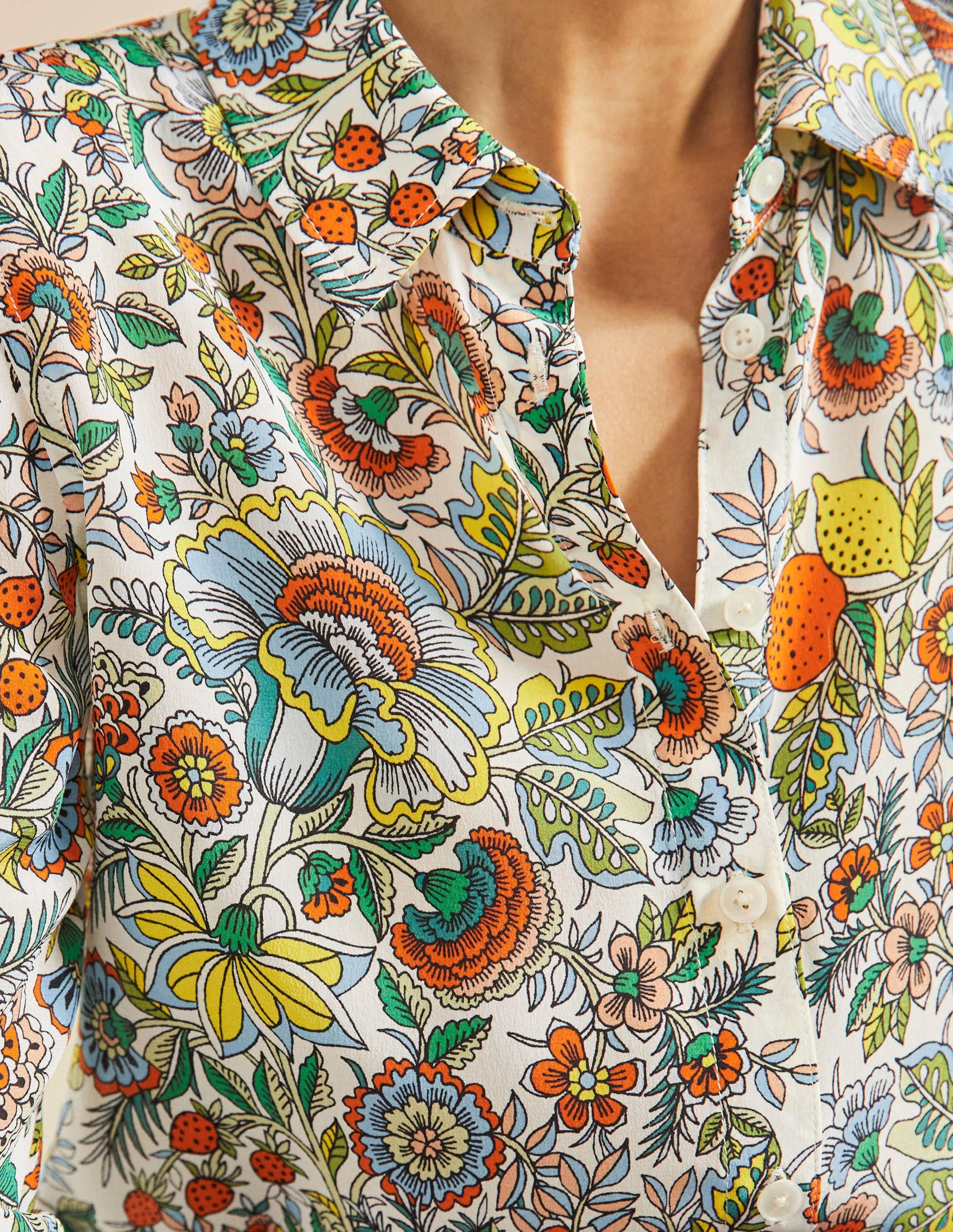 Silk Shirt-Ivory, Tropic Meadow-2