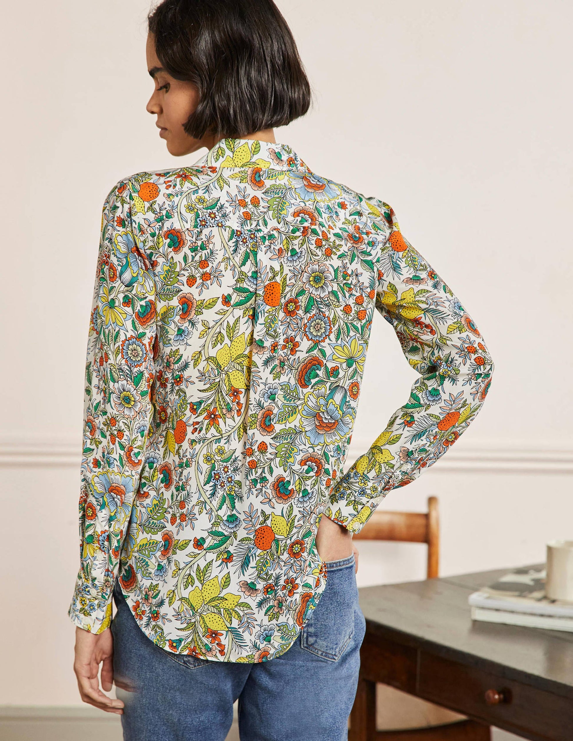 Silk Shirt-Ivory, Tropic Meadow-3