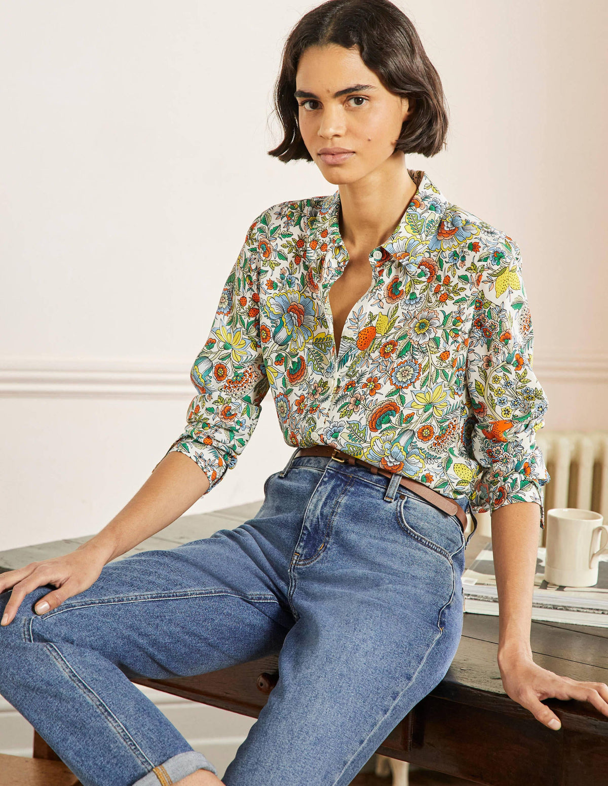 Silk Shirt-Ivory, Tropic Meadow - Image 4