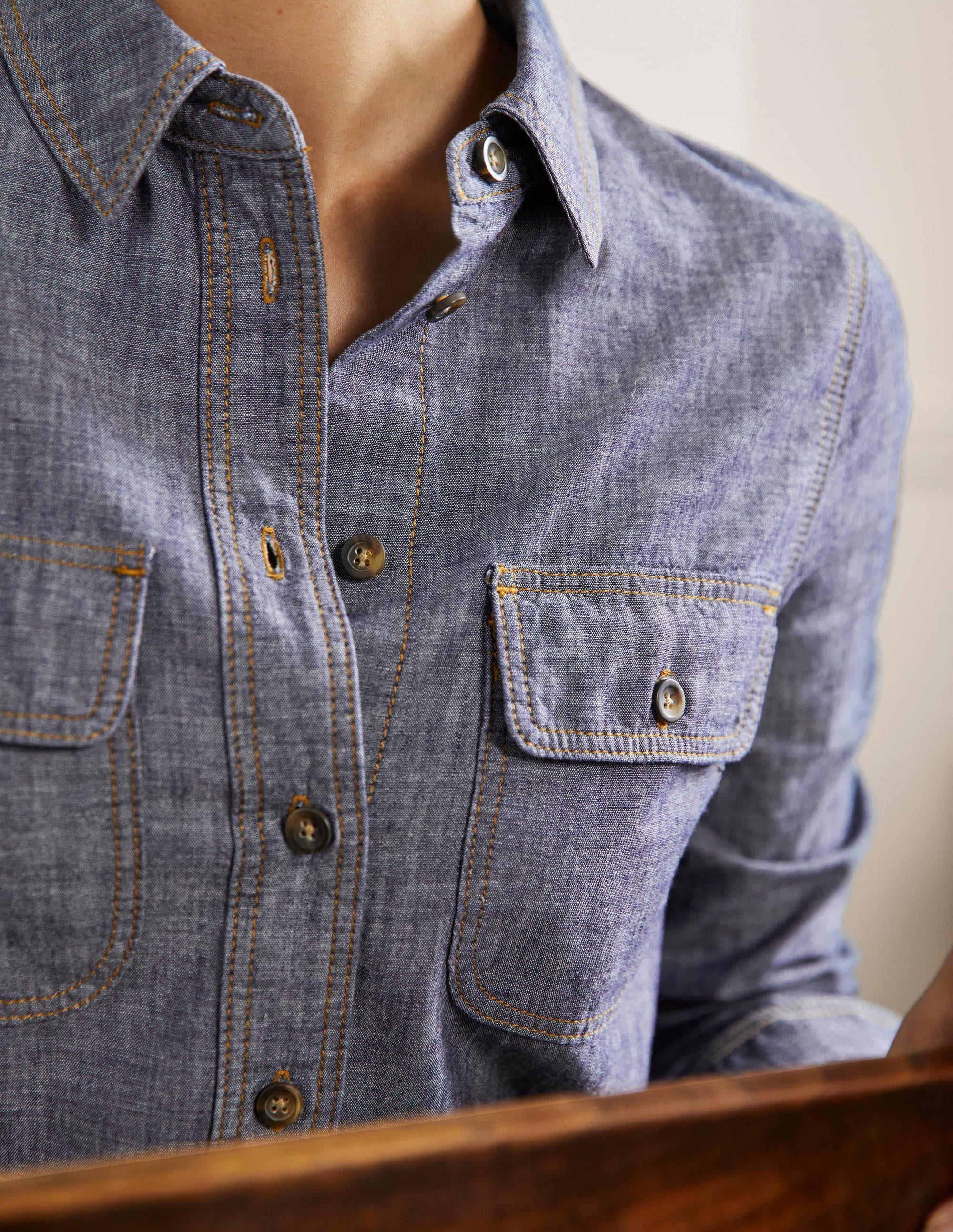 Chambray Cotton Pocket Shirt-Mid Vintage Denim - Image 2