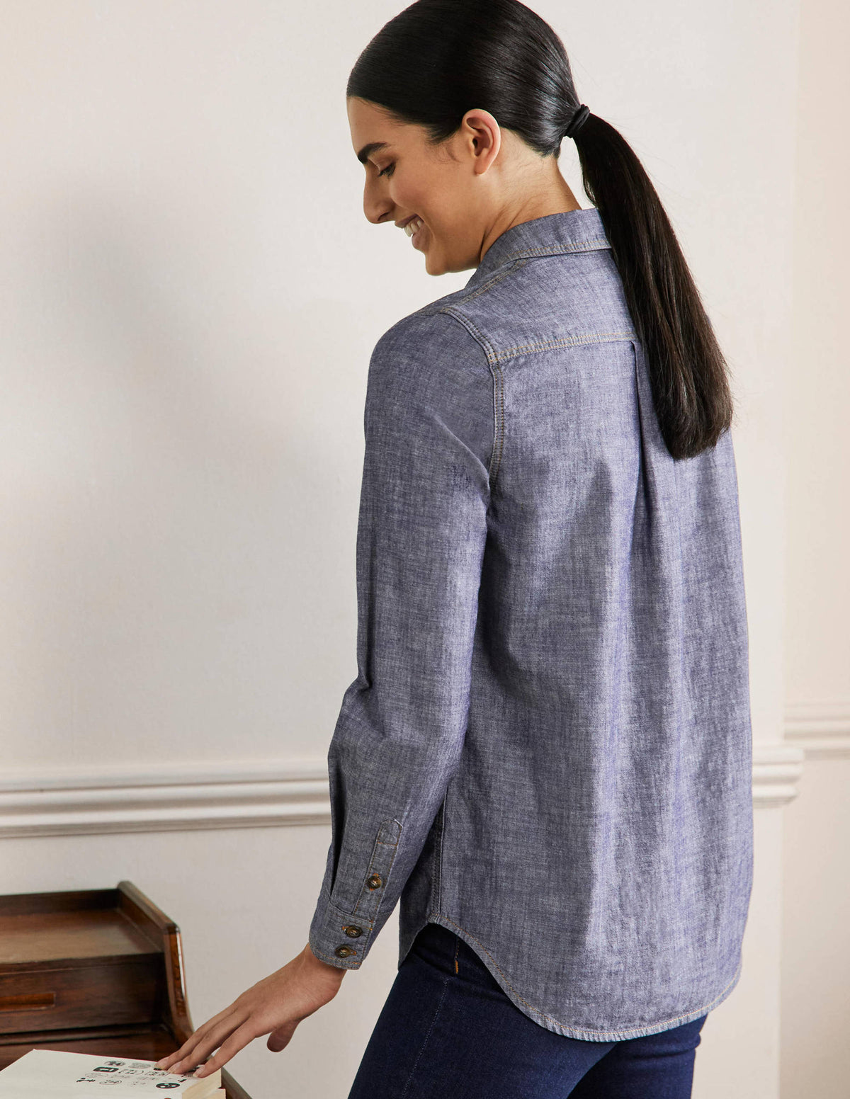 Chambray Cotton Pocket Shirt-Mid Vintage Denim - Image 3