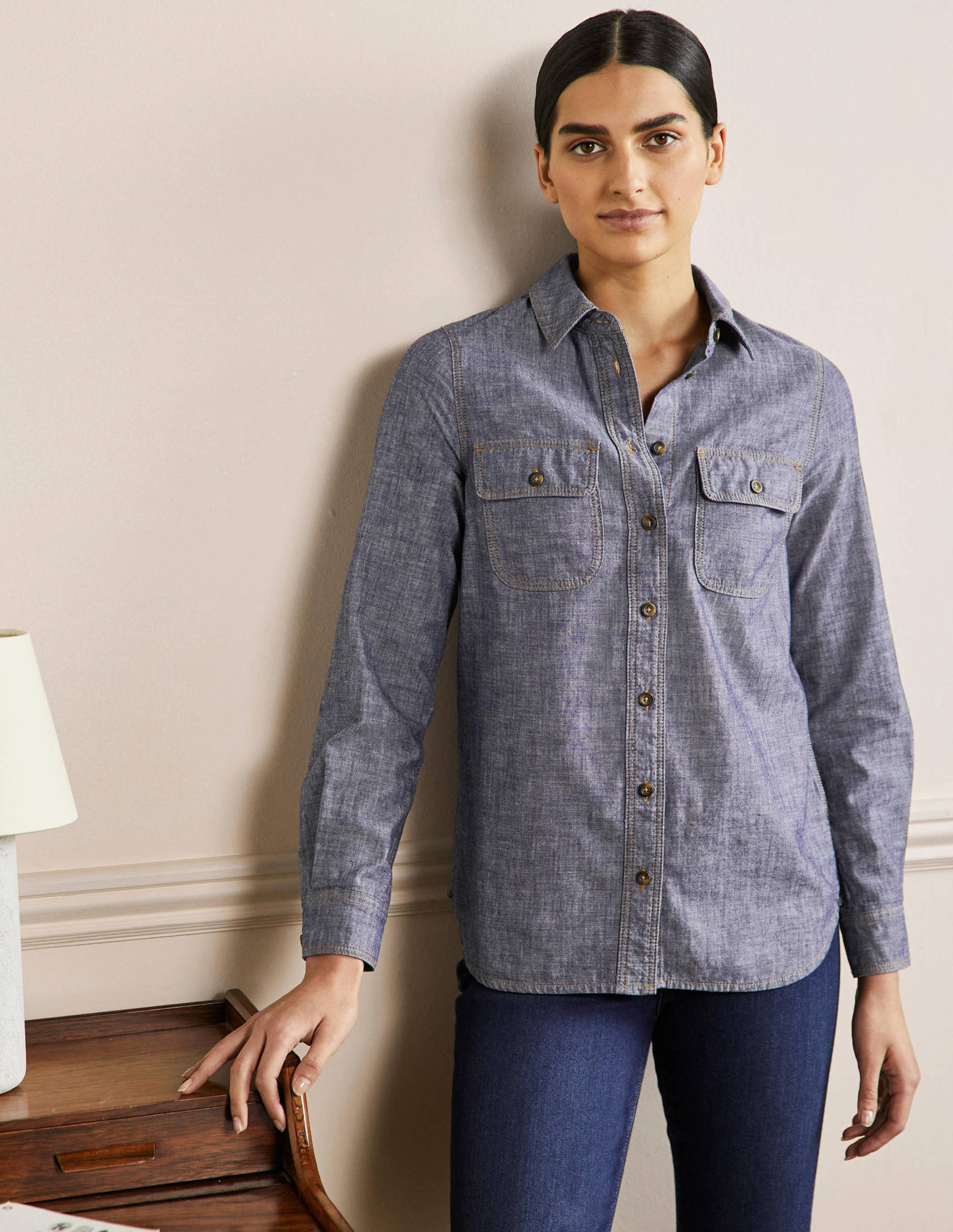 Chambray Cotton Pocket Shirt-Mid Vintage Denim - Image 4