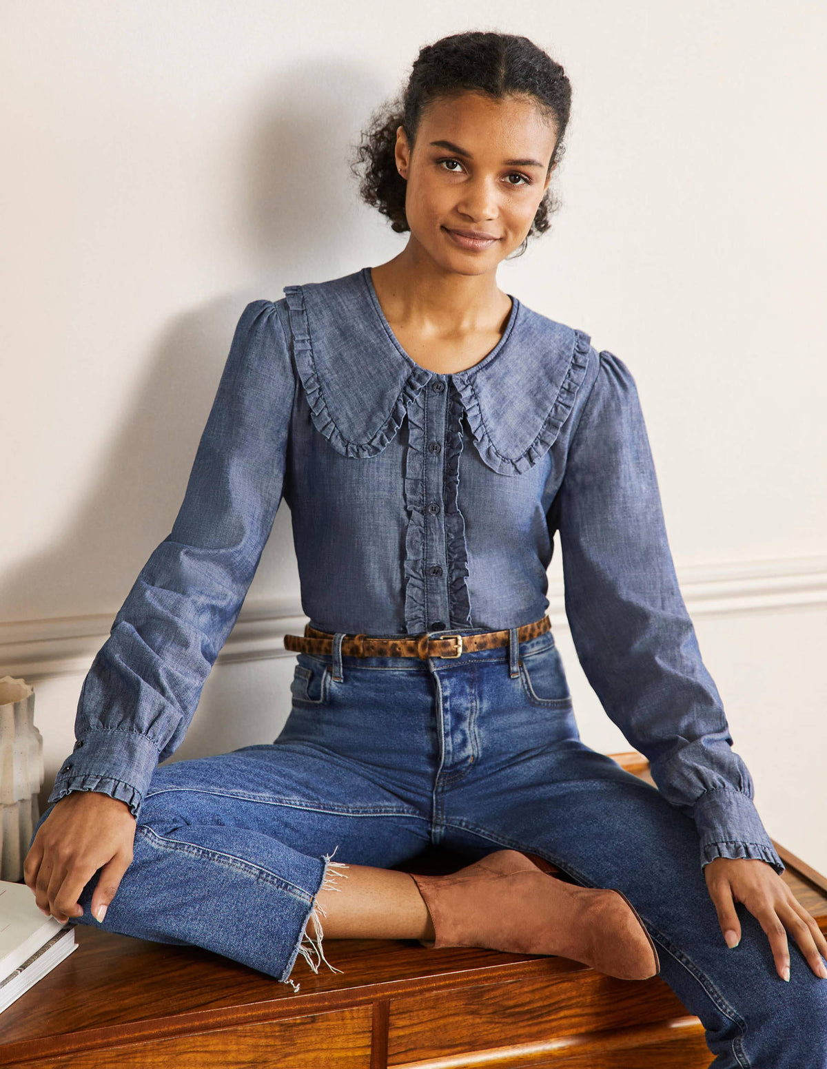 Statement Collar Shirt-Denim - Image 1