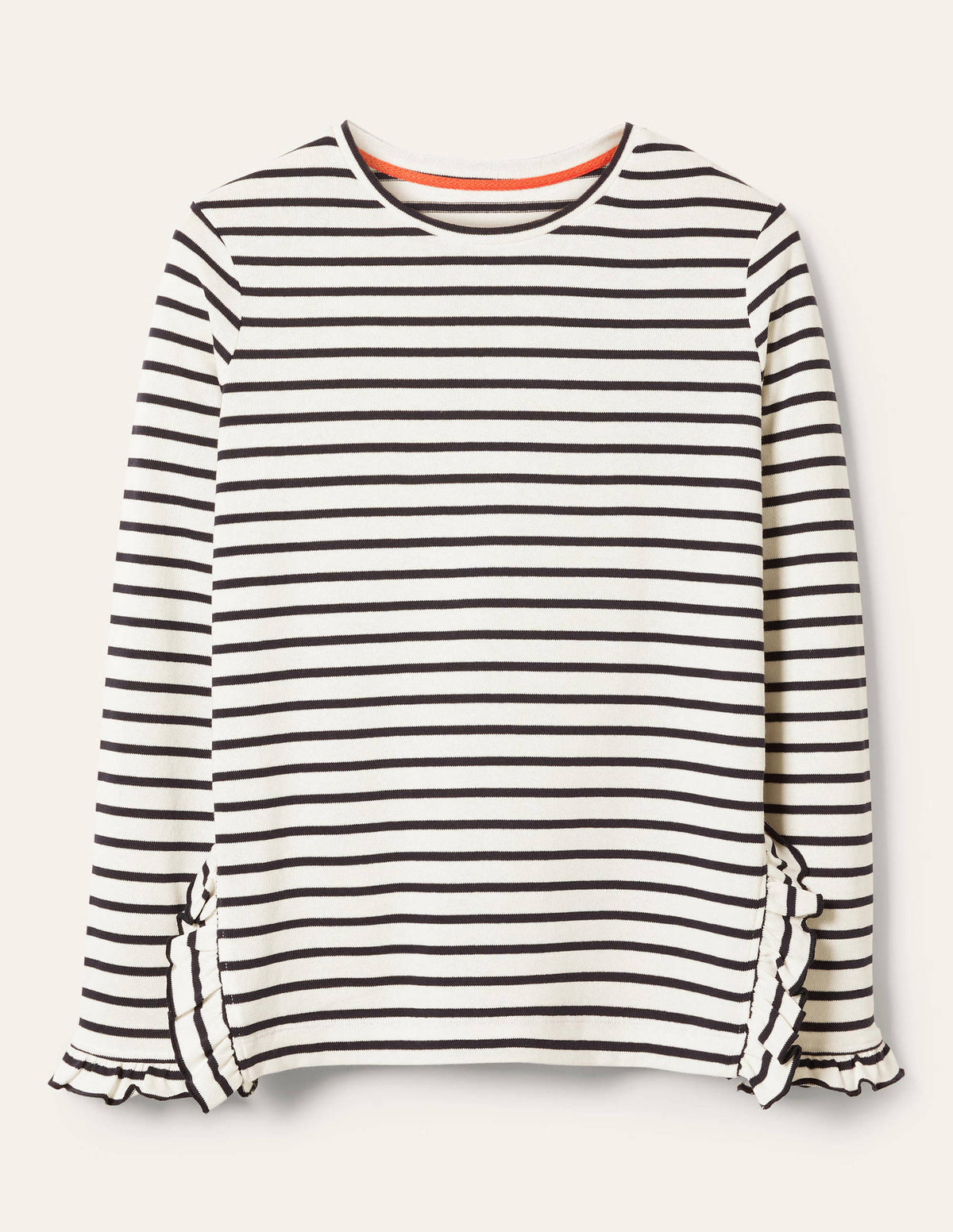 Frilled Side Split Jersey Top-Ivory / Navy Stripe-5