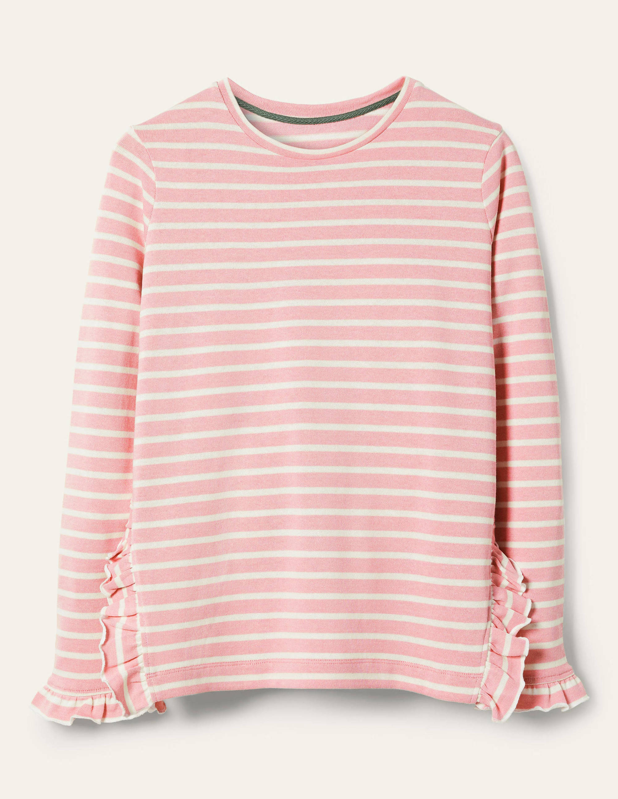 Frilled Side Split Jersey Top-Cameo Pink / Ivory Stripe - Image 5