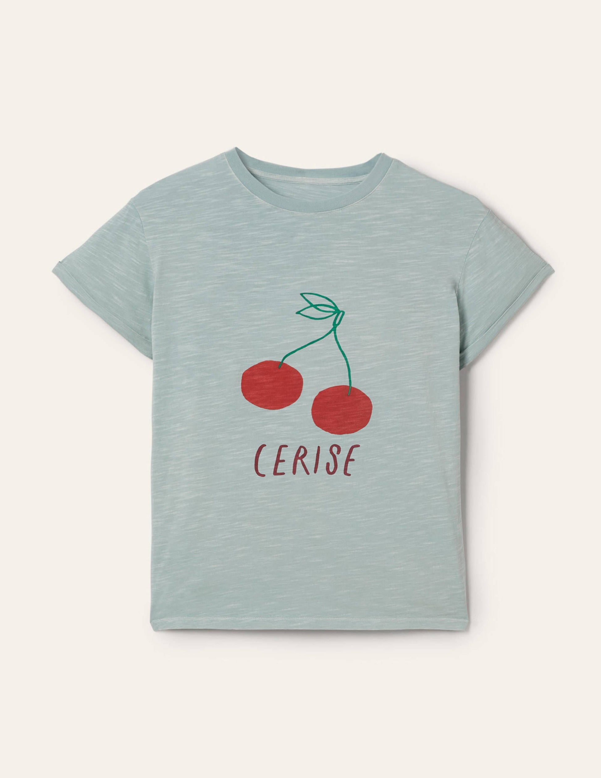 Turn Up Cuff Cotton T-shirt-Dawn Sky, Cherry-5