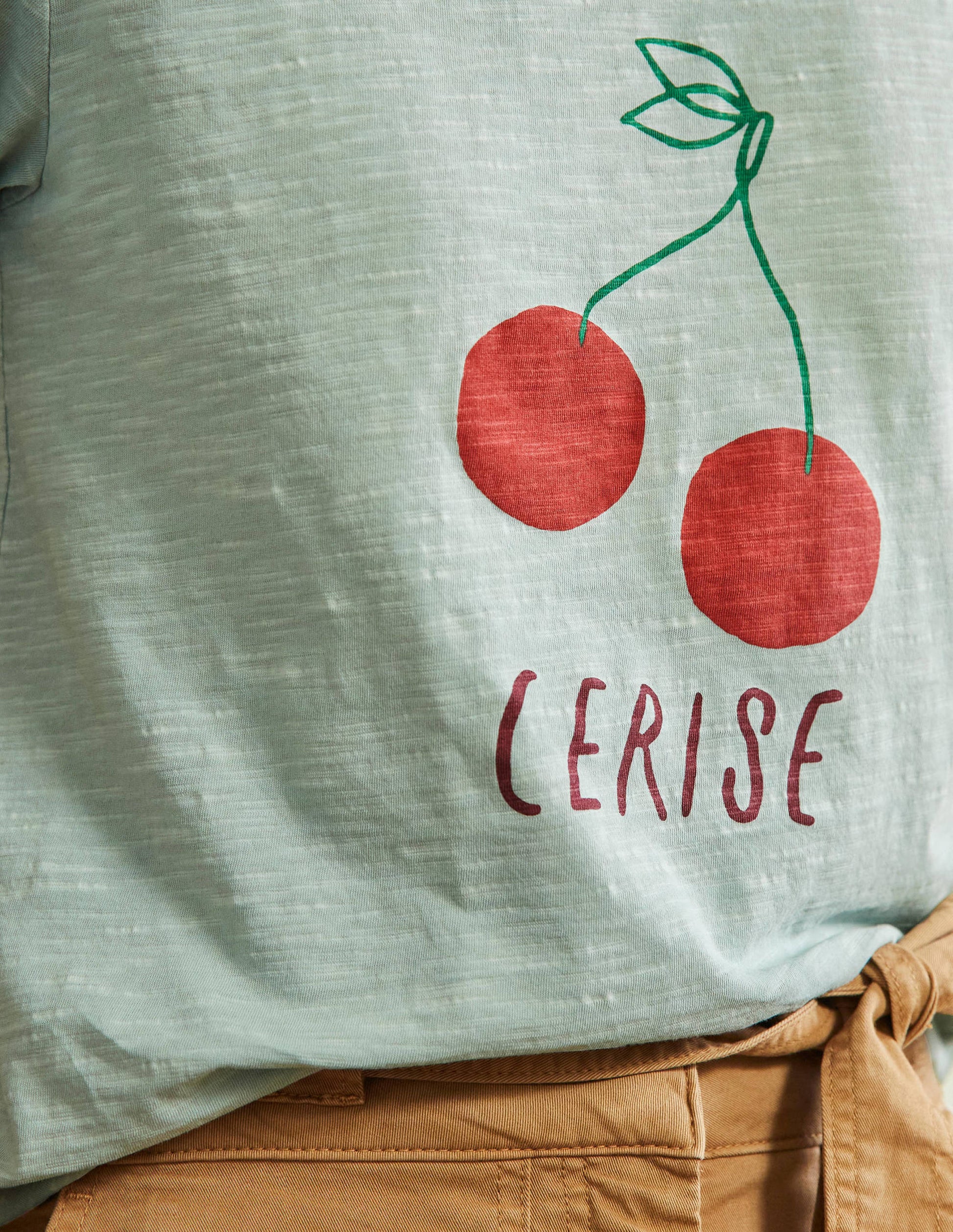 Turn Up Cuff Cotton T-shirt-Dawn Sky, Cherry-2