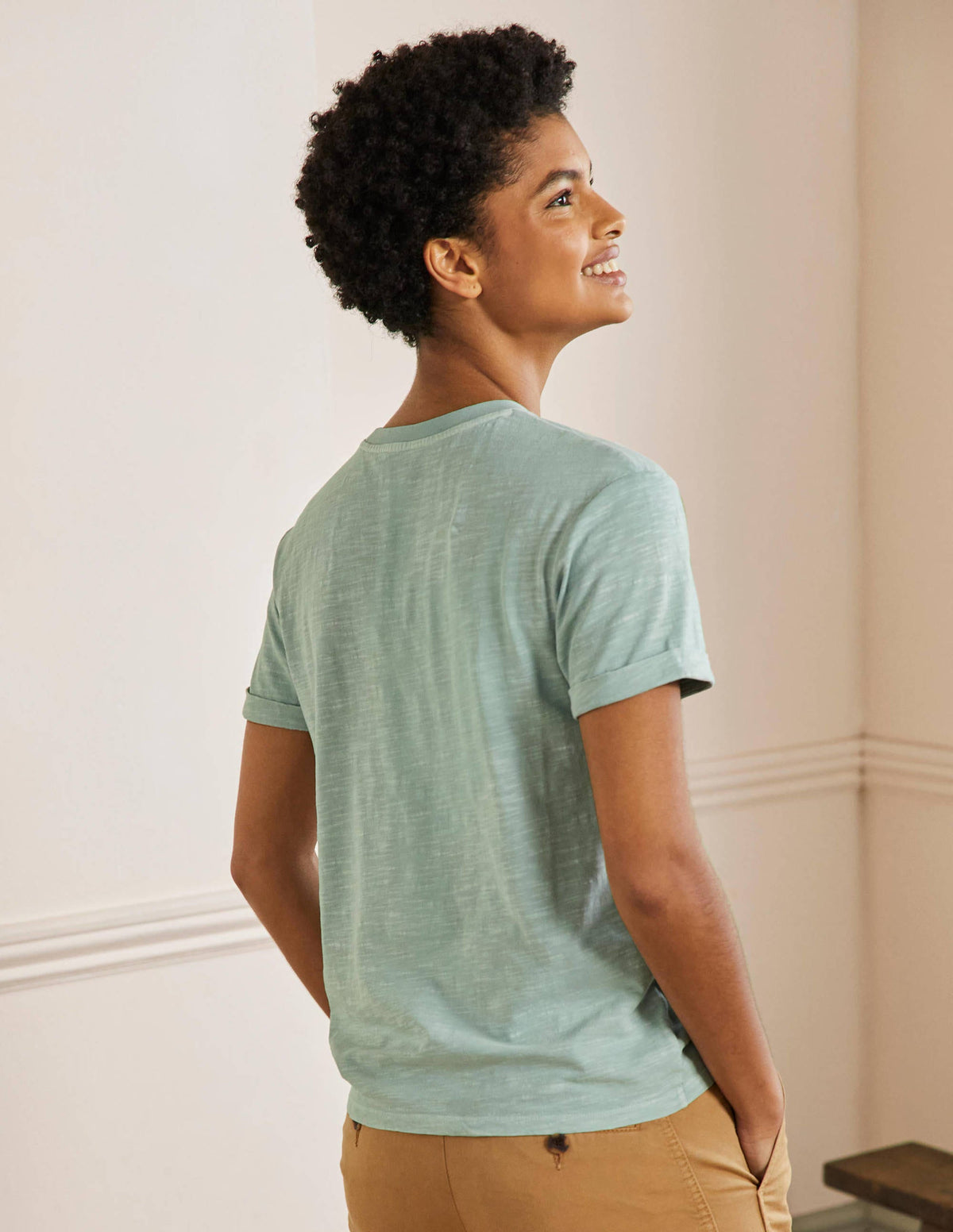 Turn Up Cuff Cotton T-shirt-Dawn Sky, Cherry - Image 3