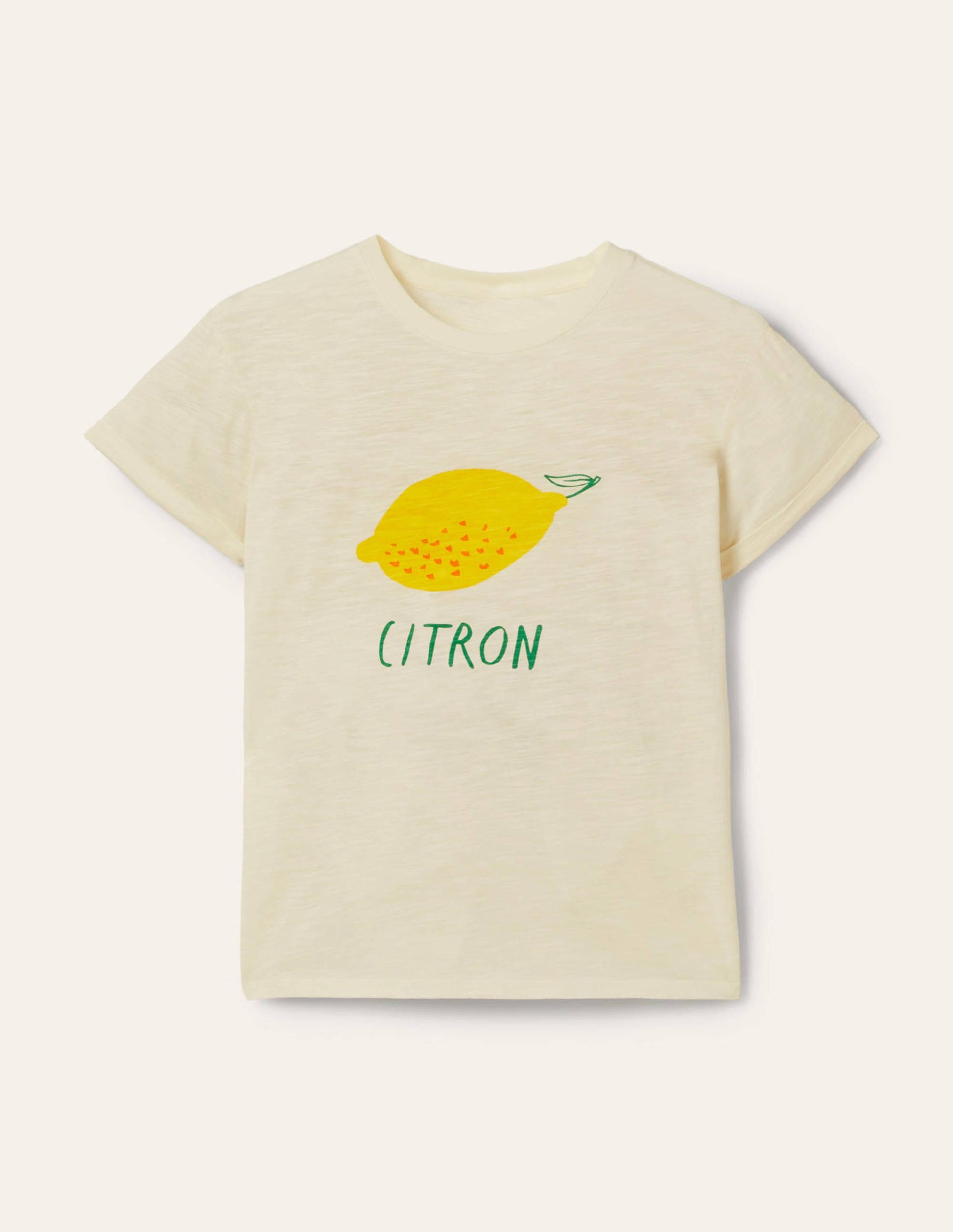 Turn Up Cuff Cotton T-shirt-Ivory, Lemon-5