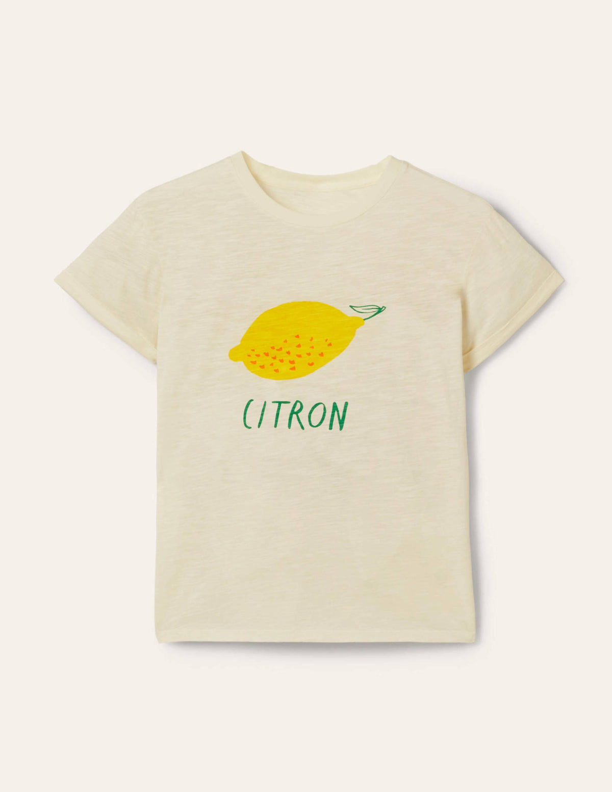 Turn Up Cuff Cotton T-shirt-Ivory, Lemon - Image 5