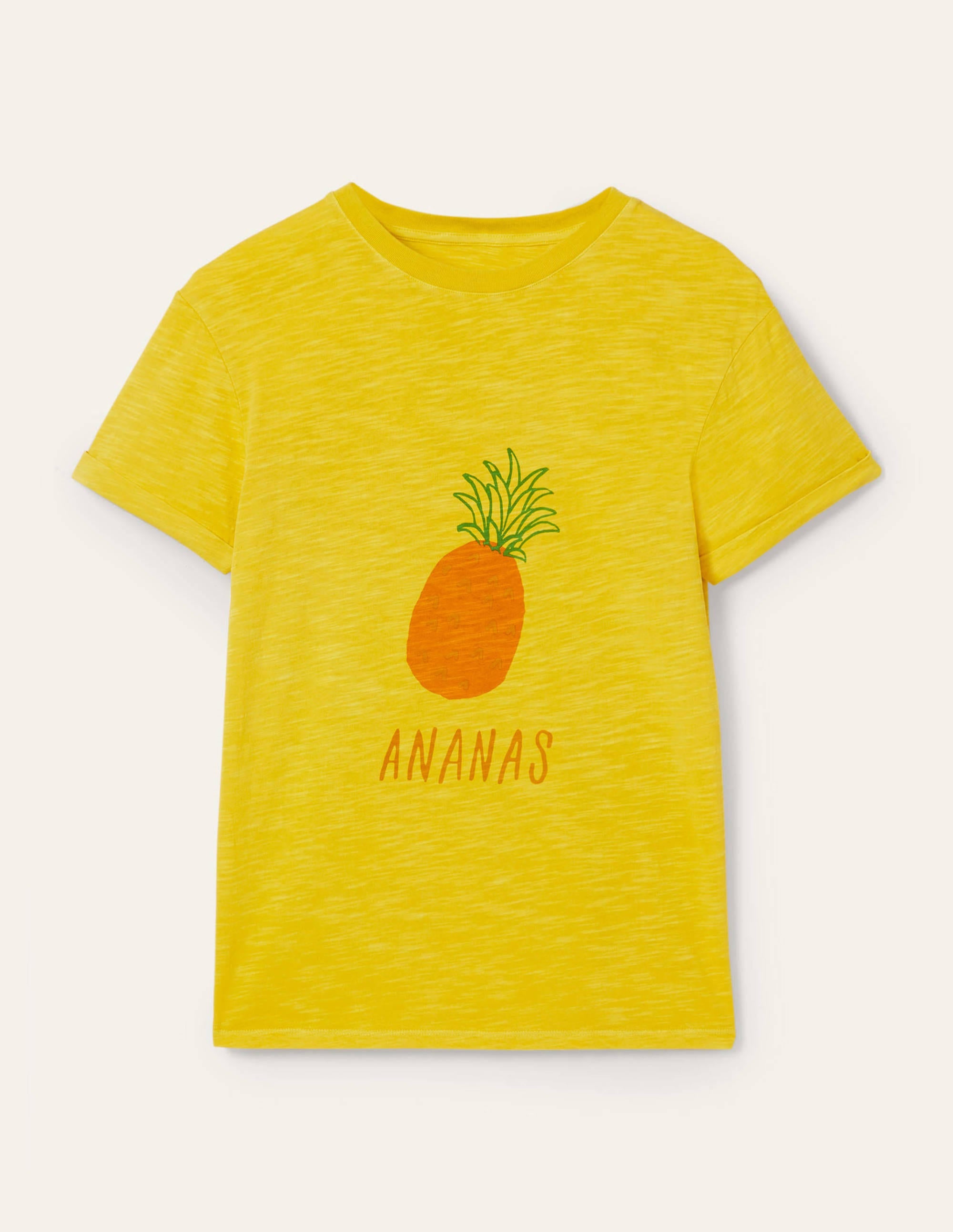 Turn Up Cuff Cotton T-shirt-Pale Lemon, Pineapple - Image 5