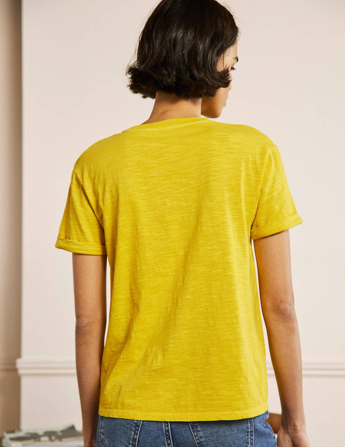 Turn Up Cuff Cotton T-shirt-Pale Lemon, Pineapple - Image 3