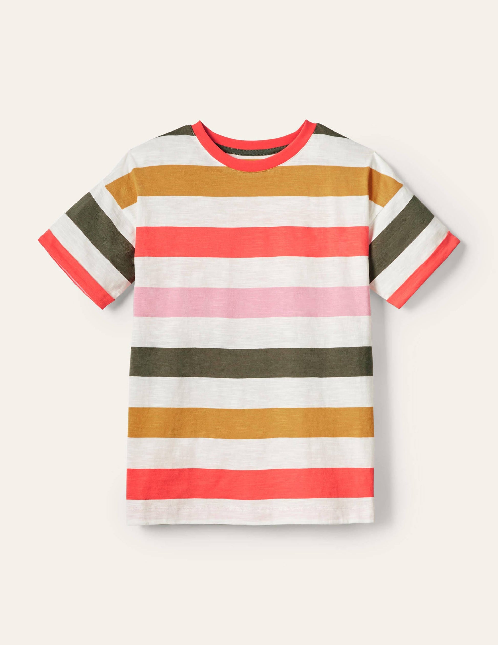 Turn Up Cuff Cotton T-shirt-Formica Pink, Hot Coral Multi-5