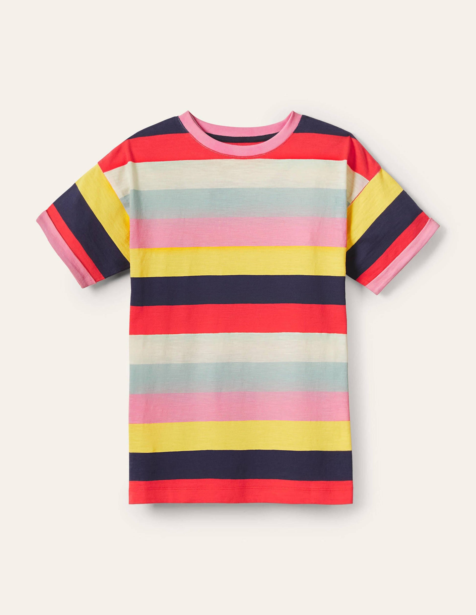Turn Up Cuff Cotton T-shirt-Spring Blossom, Daffodil Multi-5