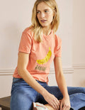 Turn Up Cuff Cotton T-shirt-Burnt Coral, Banana