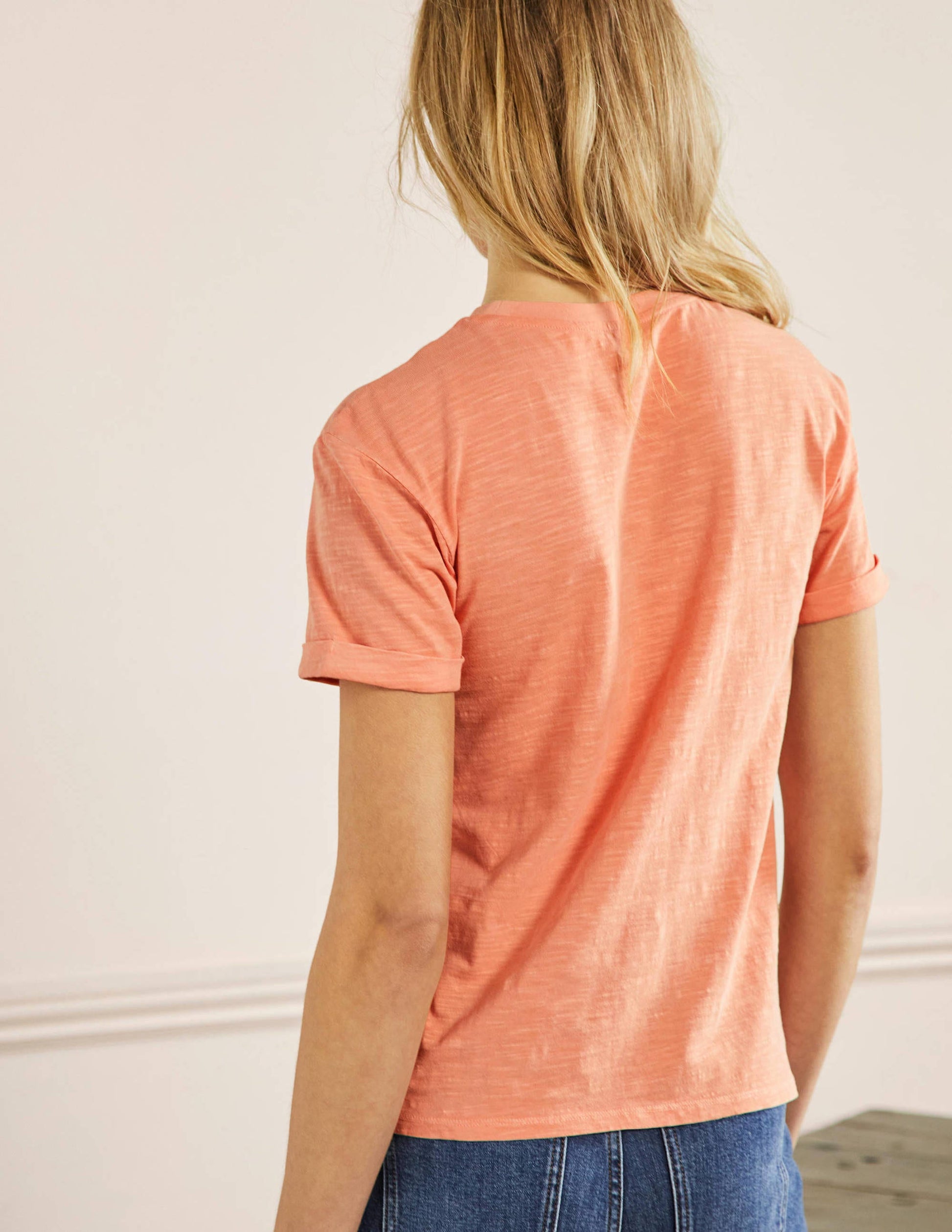 Turn Up Cuff Cotton T-shirt-Burnt Coral, Banana-3